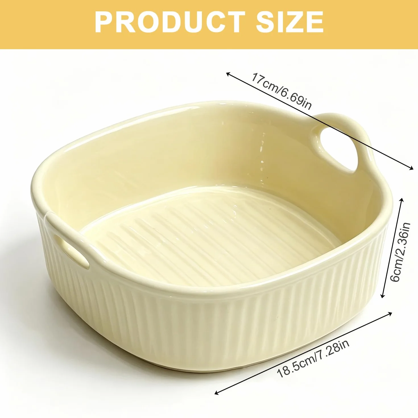 Ceramiczne naczynie do zapiekania 18x17x6 cm do frytkownicy beztłuszczowej żółte