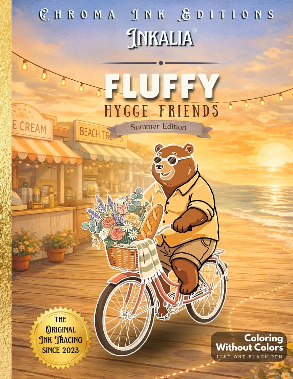 Fluffy Hygge Friends Summer Edition. Cozy Girl Coloring Book with Wide Reverse Coloring and Ink Tracing for Women, Teens and Seniors. Very Fuzzy ... Patterns for Stress Relief and Mindfulness
