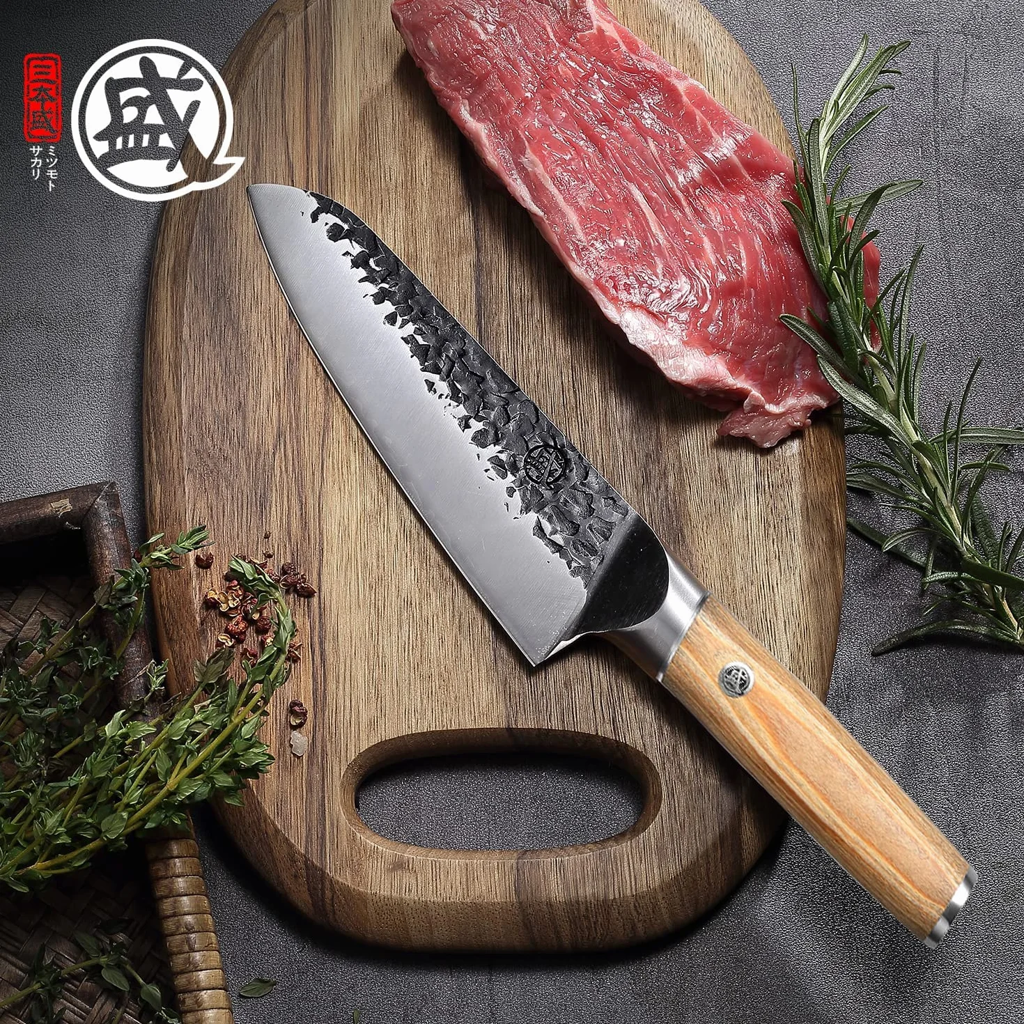 MITSUMOTO SAKARI Nóż Szefa Kuchni Santoku 17 cm Ręcznie Kuty Japoński Nóż Kuchenny