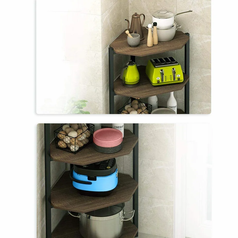 BAKAJI Półka narożna 5 półek metalowa rama drewniane blaty regał narożny Wielofunkcyjny regał narożny szafka kuchenna łazienka rozmiar 40 x 40 x 120 cm nowoczesny design przemysłowy (czarny)
