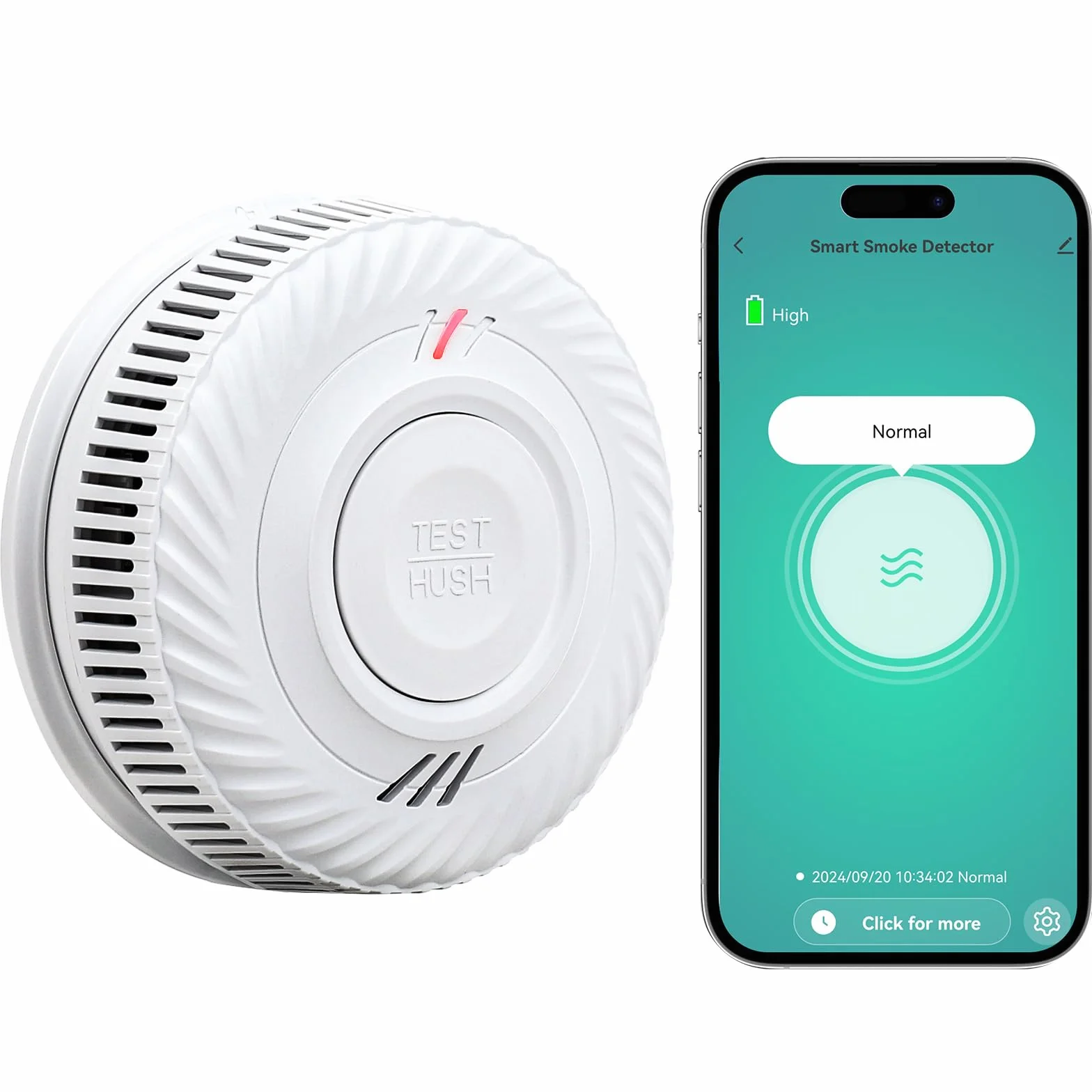 PHYSEN Inteligentny Czujnik Dymu WiFi z Baterią na 10 lat, Czujnik Dymu z Sensorem Fotoelektrycznym, Alarm Przeciwpożarowy Zgodny z Normą EN14604, Kompatybilny z Aplikacją Tuya/Smart Life, 1 Szt