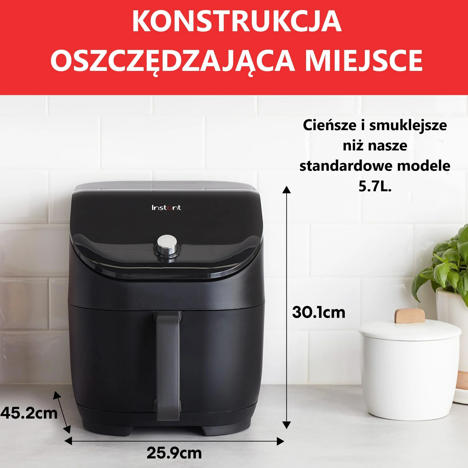 Instant Vortex Slim-5,7 l cyfrowa frytkownica na gorące powietrze 5 w 1 Smart Program 1700 W czarna