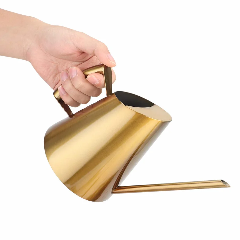 Konewka metalowa, złota konewka mała konewka do roślin domowych z długim wylewką do roślin domowych (900 ml)