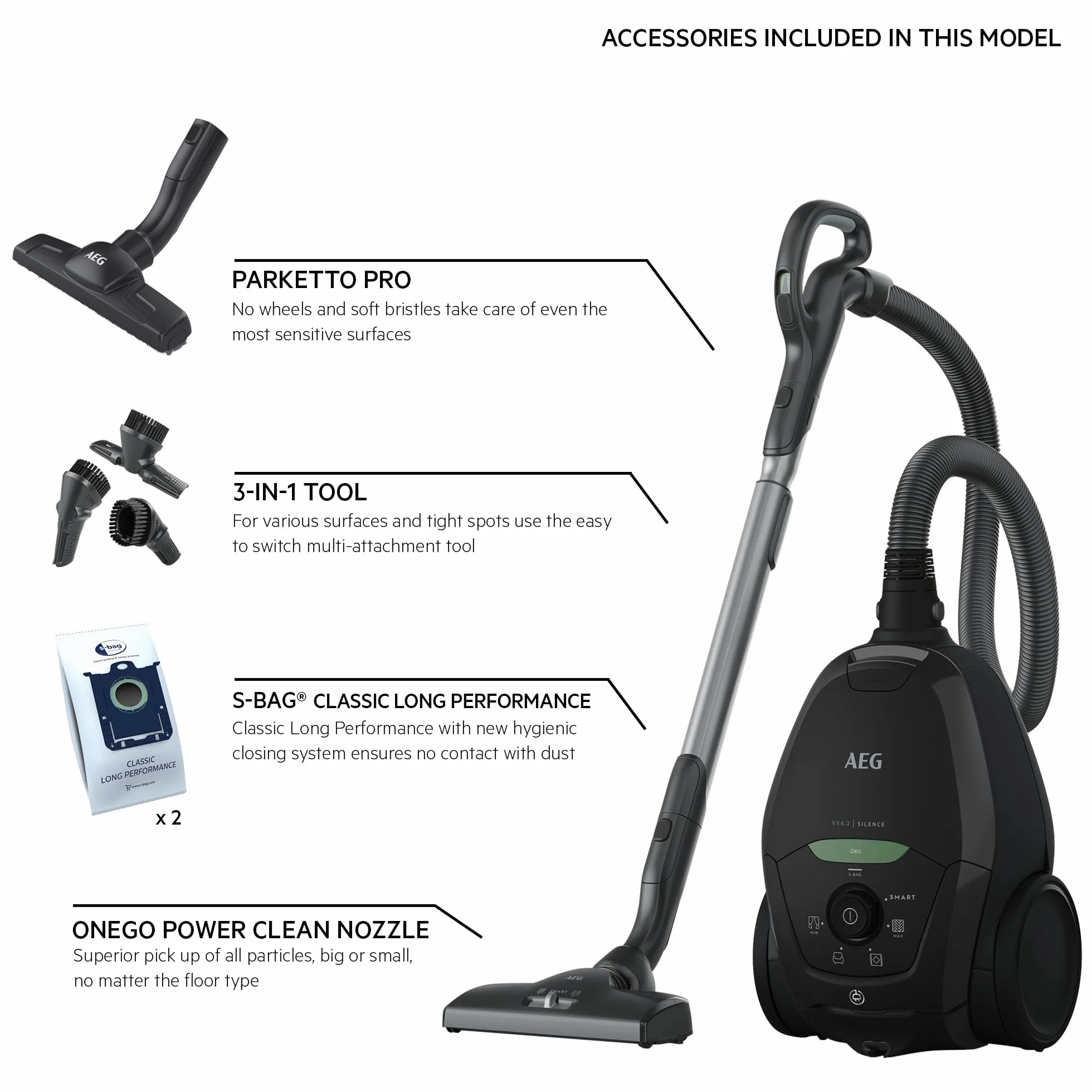 AEG VX82 odkurzacz 600 W 57 DB 12 m 3,5 l czarny