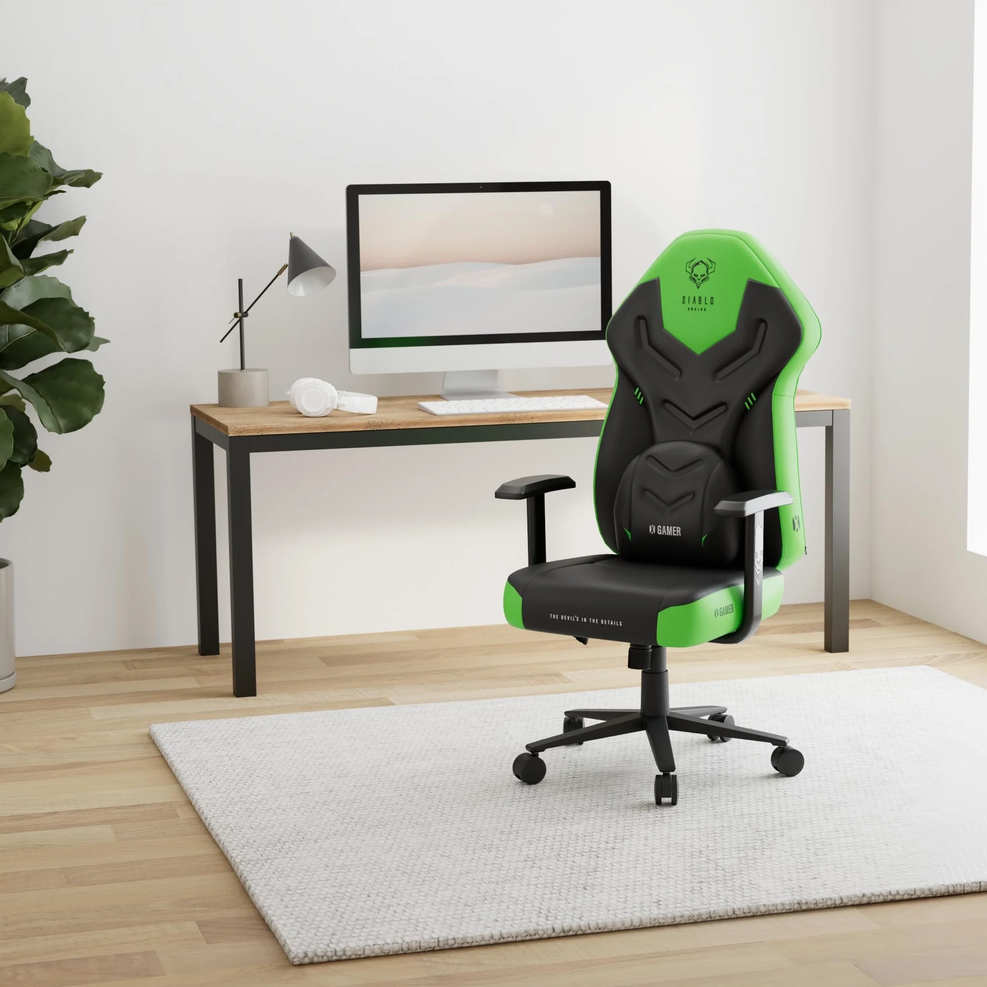 Diablo X-Gamer Fotel Gamingowy dla Gracza Ergonomiczny Biurowy Obrotowy Materiałowy (Czarno-zielony)