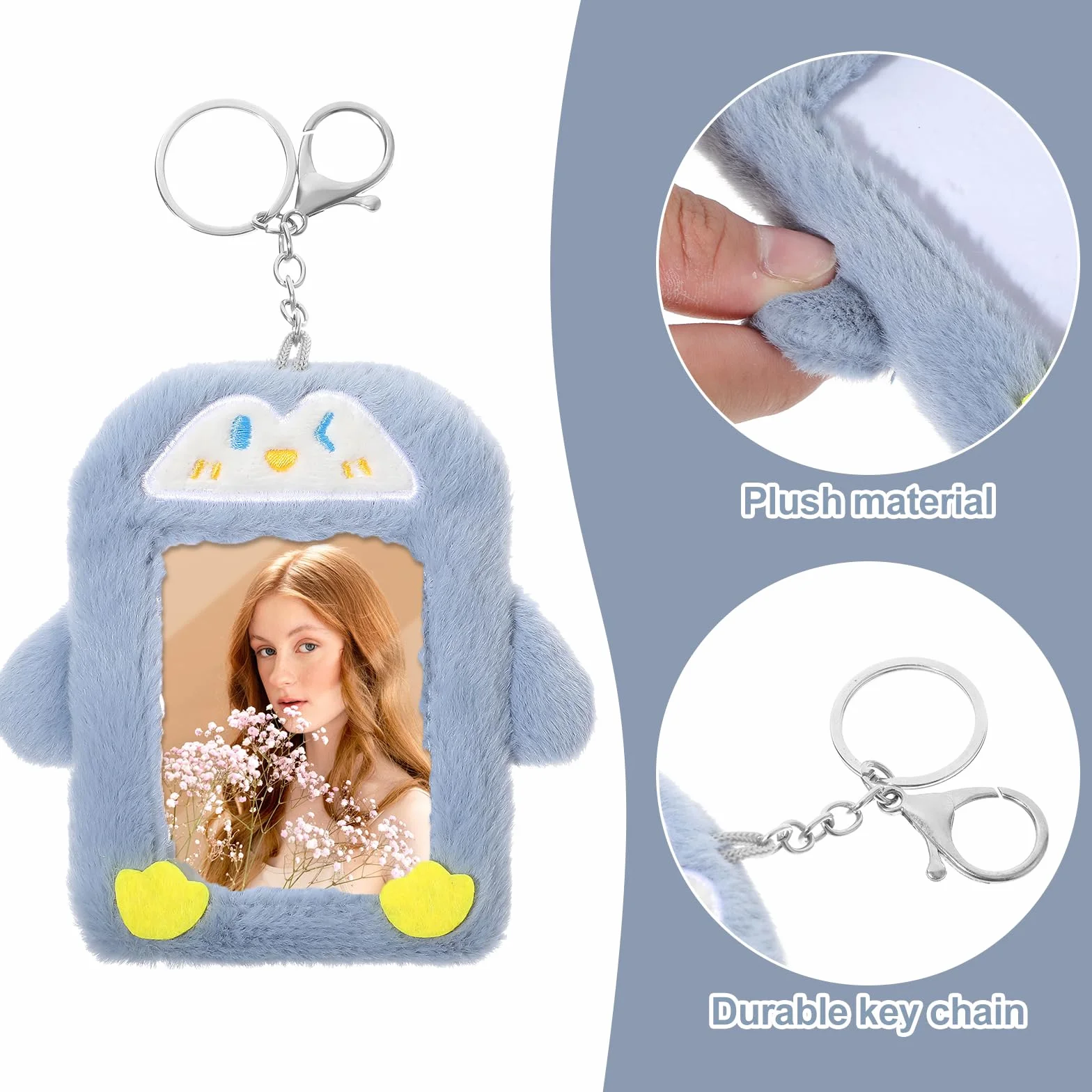 Mabor Śliczny uchwyt na fotokartkę K-Pop z brelokiem pluszowy kreskówka 7,6 cm idol album studencki torba na karty dowód osobisty etui mini uchwyt na zdjęcie rękawy ochronne artykuły p