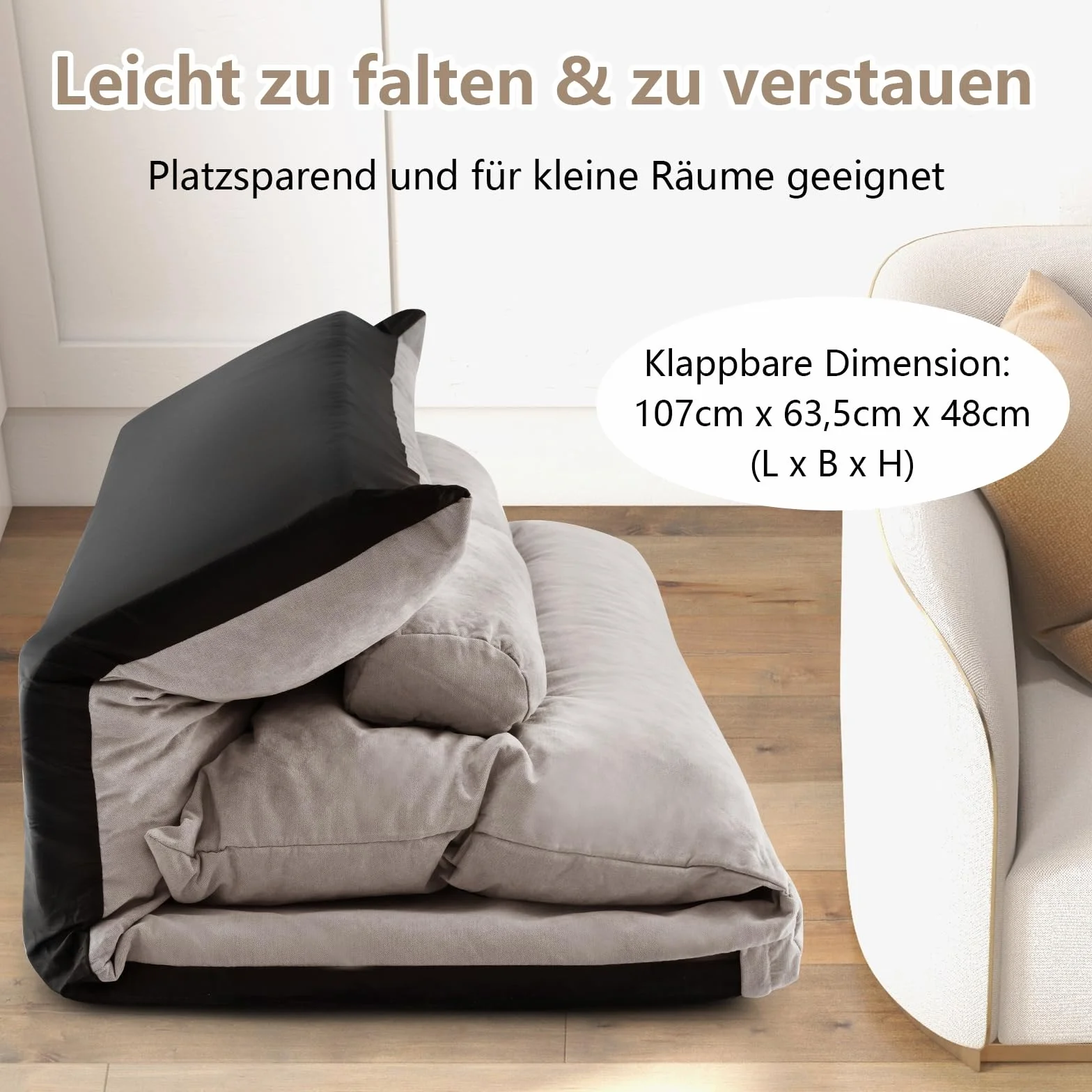 COSTWAY Składana sofa podłogowa 3 w 1 z funkcją spania i regulowanym oparciem, sofa z 2 poduszkami lędźwiowymi, składana sofa, fotel do spania do salonu i sypialni, kolor szary, TG32341SDDE
