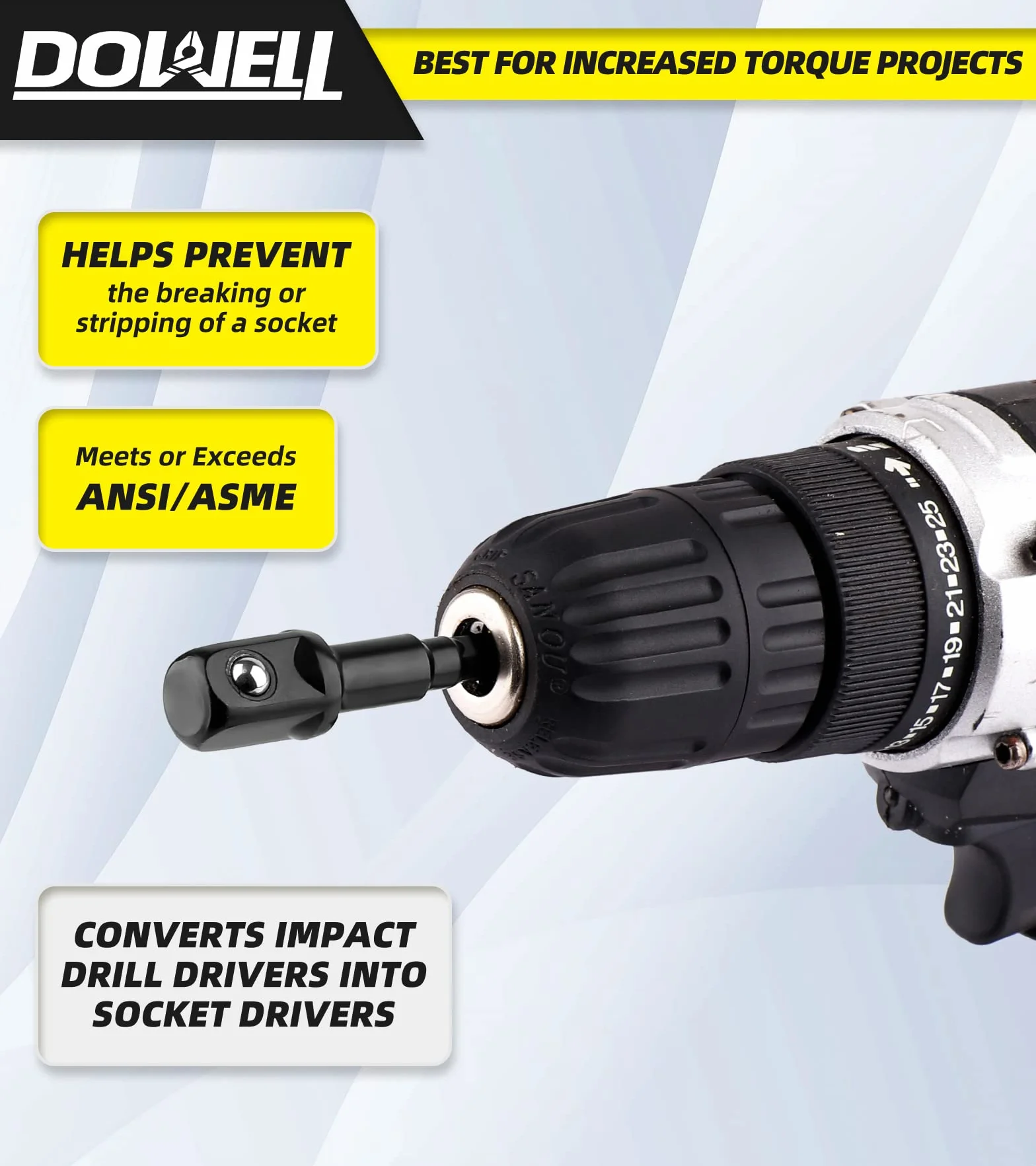DOWELL Impact Grade Adapter Set Przedłużający Bit z uchwytem 1/4-calowy, 3/8-calowy, 1/2-calowy zestaw gniazda napędowego Rozszerzenie wiertła do szybkiego sterownika uderzeniowego (3,3-calowy)