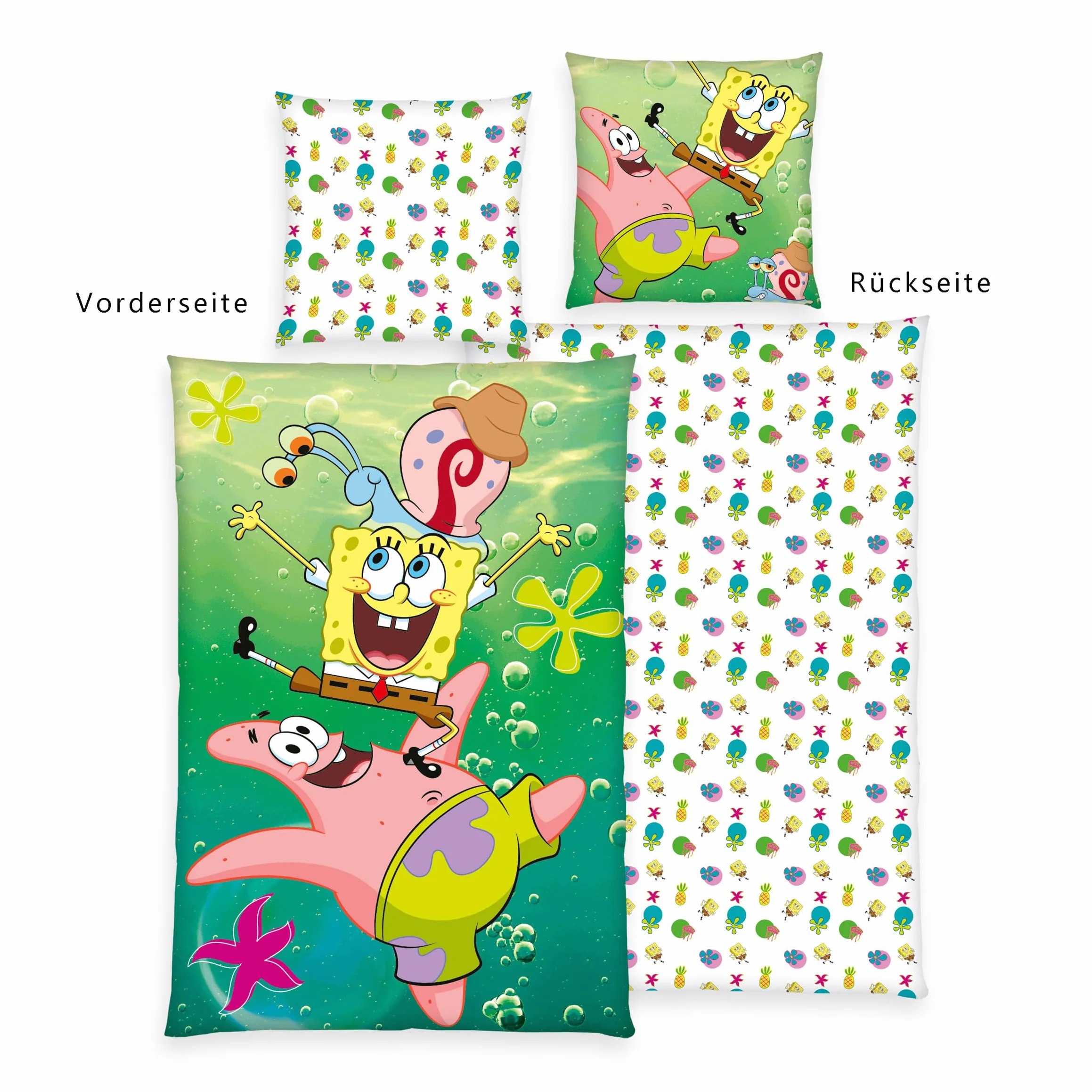 Herding Spongebob pościel, poszewka na poduszkę ok. 80 x 80 cm, poszewka na kołdrę ok. 135 x 200 cm, z lekko poruszającym się zamkiem błyskawicznym, 100% bawełna/Renforcé
