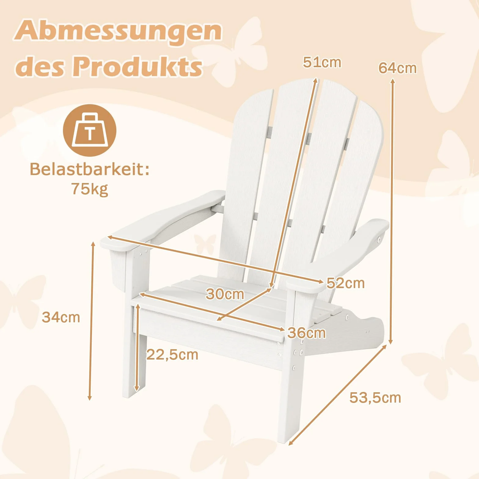 GOPLUS krzesło Adirondack dla dzieci, krzesło Adirondack odporne na warunki atmosferyczne z HDPE z ergonomiczną oparciem i szerokimi podłokietnikami, wytrzymałe do 75 kg, krzesło dziecięce na zewnątrz