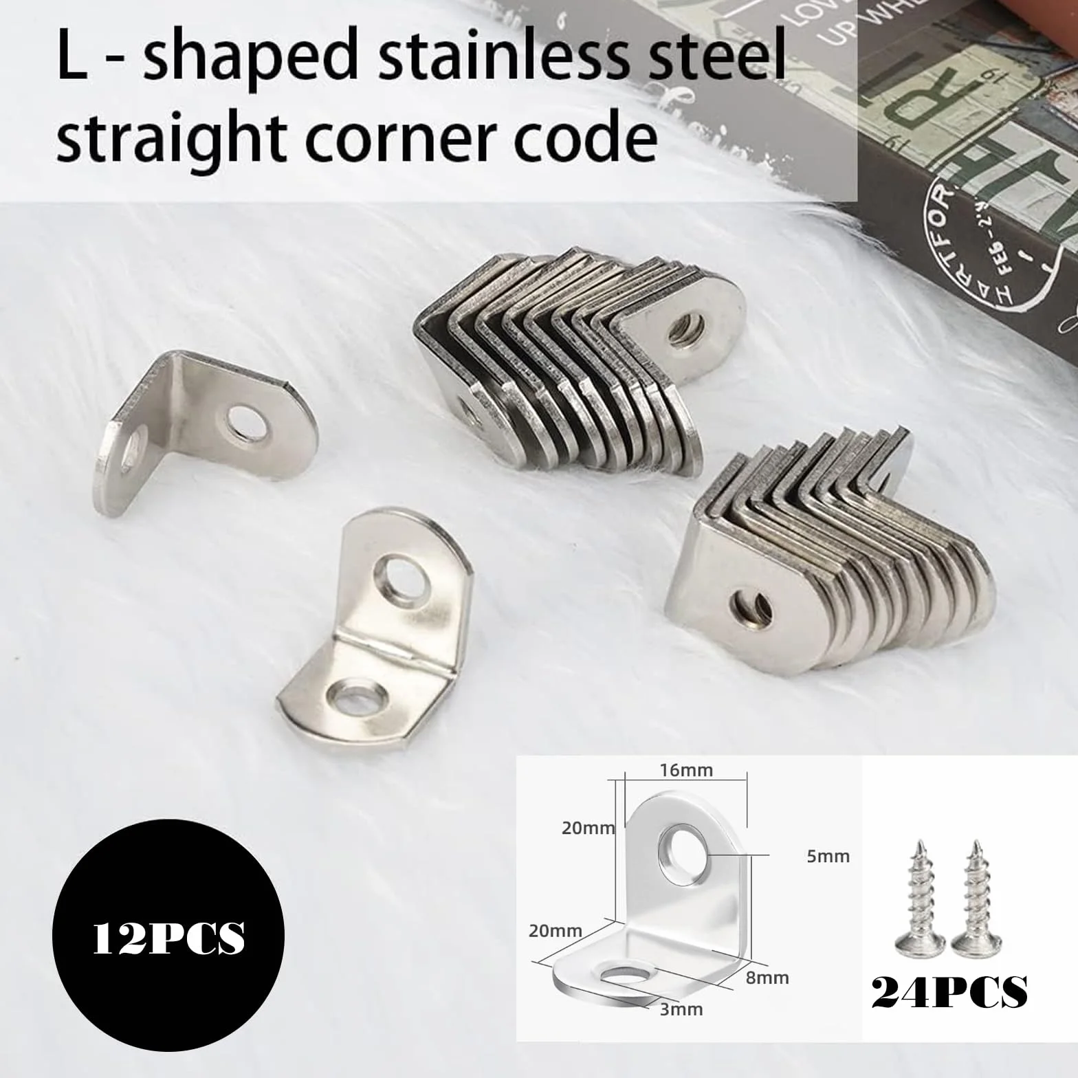 12 sztuk stalowych złączy kątowych 90 stopni (20*20mm) – metalowe kątowniki z śrubami montażowymi – stabilne kątowniki L do montażu mebli (stoły, krzesła, regały, szafy)