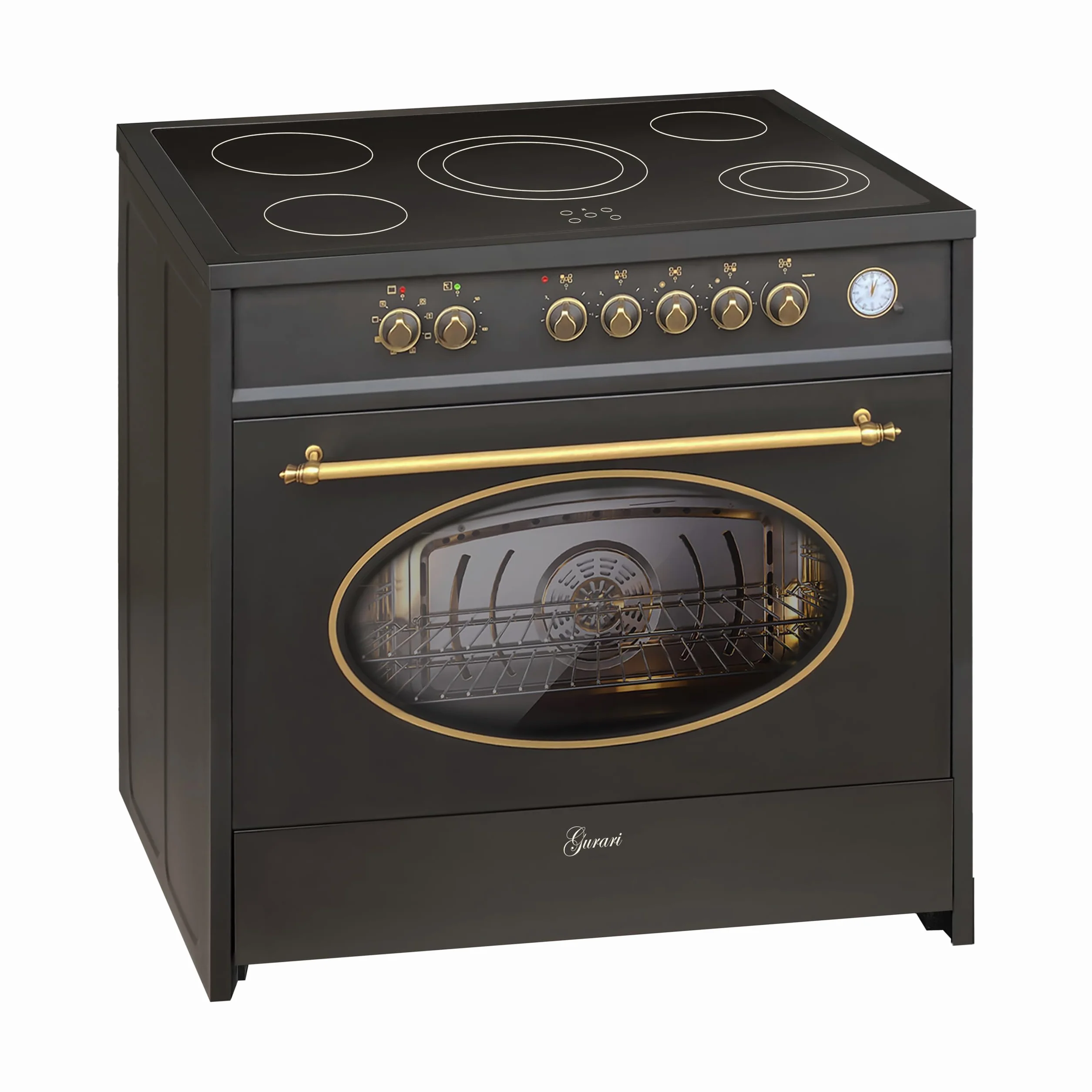 GURARI Elektryczna kuchenka stojąca 90 cm GCH E 912 BL Retro ceramiczna Czarna 121 L Wolnostojąca