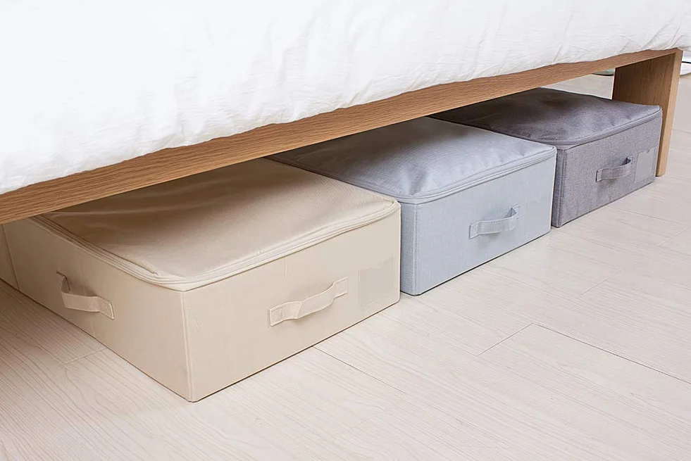 2-pak, duże sztywne pudełka do przechowywania pod łóżkiem na kołdry, koce Queen/King Size, płyty z tworzywa sztucznego wewnątrz, stabilne i odporne na odkształcenia, czarno-szare