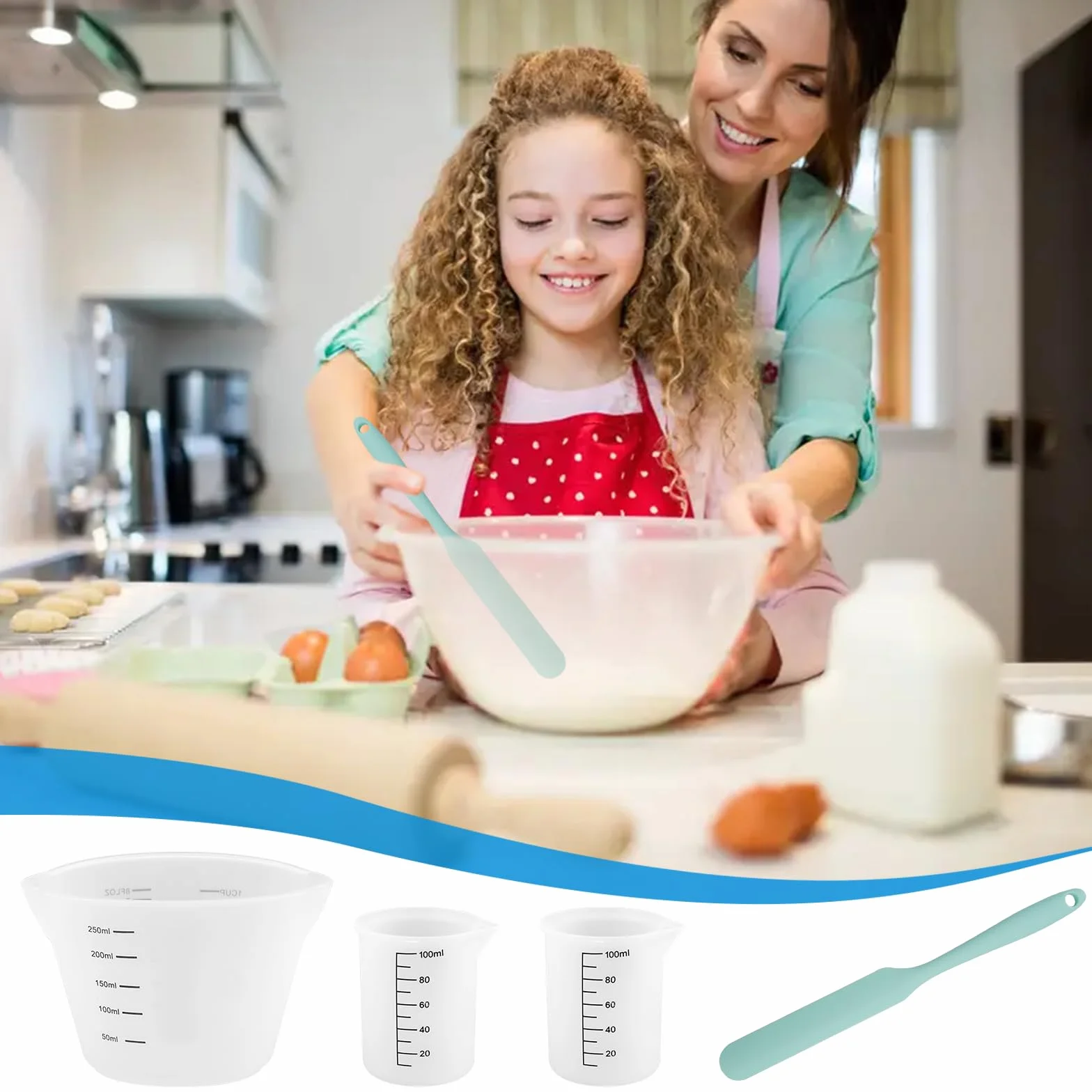 Silikonowy kubek z miarką 250 ml 100 ml z mieszadłem do mieszania żywicy epoksydowej