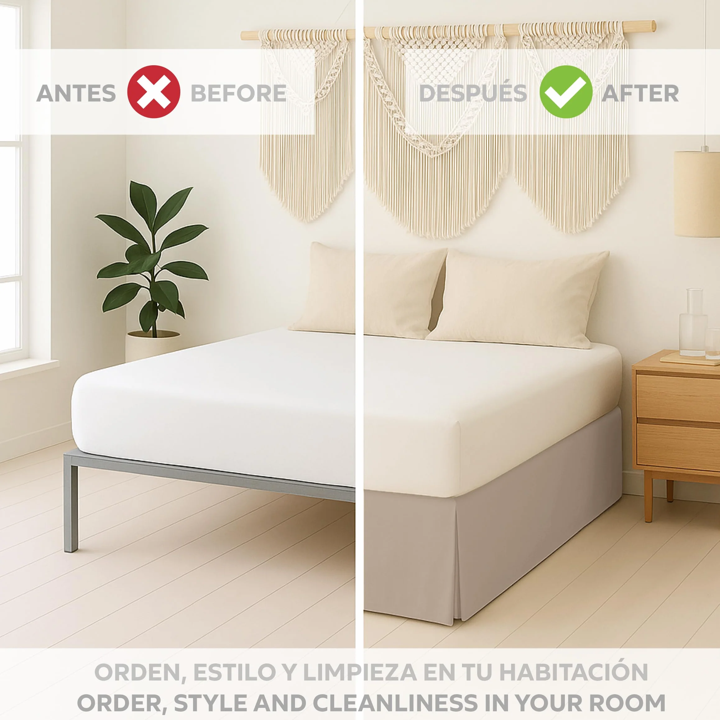 EasyCosy - Spódnica z falbankami, Pokrowiec Canape do spódnicy na łóżko ATENEA 150 cm - Kolor Beige (150x190/200cm)