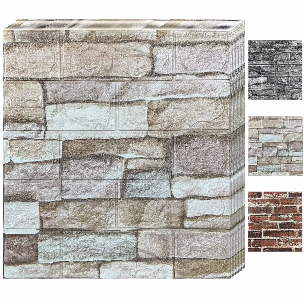 Samoprzylepne panele ścienne 3D, 10 sztuk, o wyglądzie kamienia, 35 x 38 cm, wodoszczelna tapeta ścienna, wzór cegły, tapeta ścienna, do salonu, sypialni, kuchni, łazienki (kolor skały)