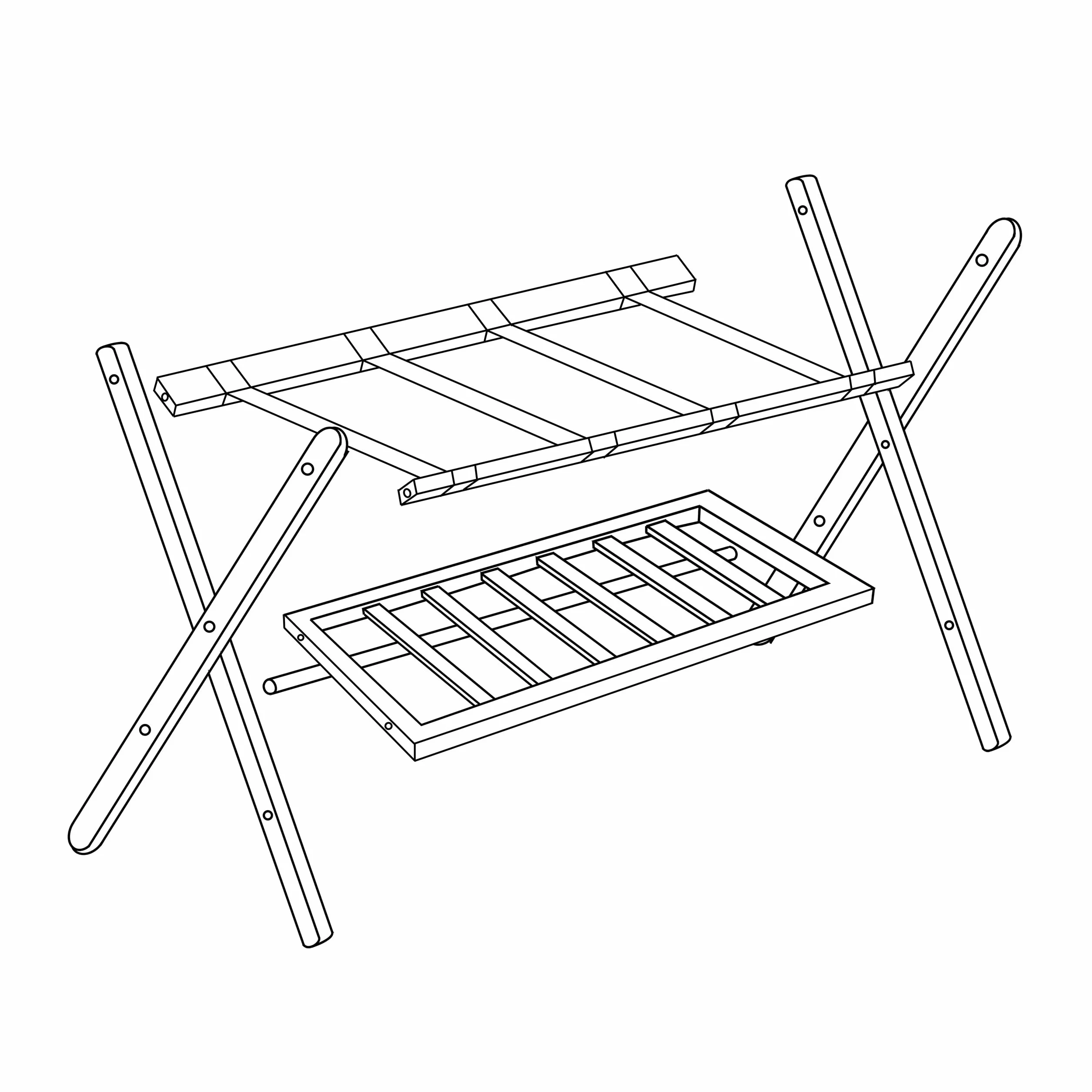 Relaxdays Składany stojak na walizkę, zestaw 2 szt., drewno, wys. x szer. x gł.: 54 x 66 x 45 cm, 2 półki, do przechowywania walizki, hotelu, kolor naturalny