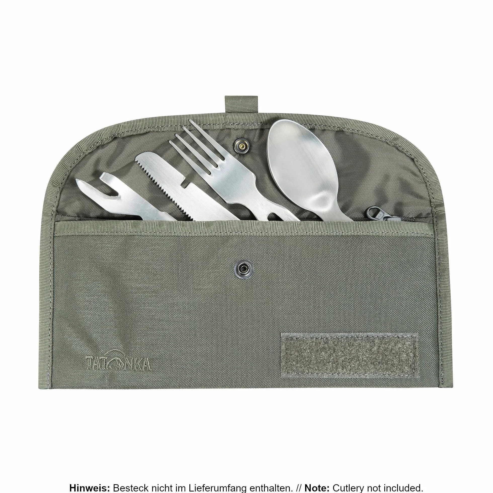 Tatonka Torba na sztućce BC - wytrzymała torba do przechowywania z materiału Cordura na sztućce outdoorowe - 25 x 11 cm, Stone Grey Olive, 25 x 11 cm, Kieszeń na sztućce z zatrzaskiem i szlufkami