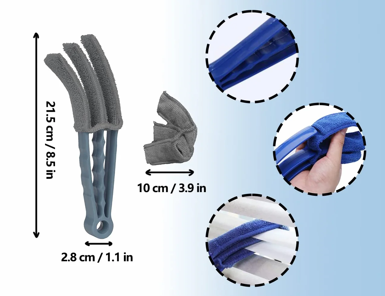 ZoeTekway 2 szczotki do czyszczenia grzejników z wymiennymi ściereczkami z mikrofibry niebieska szara