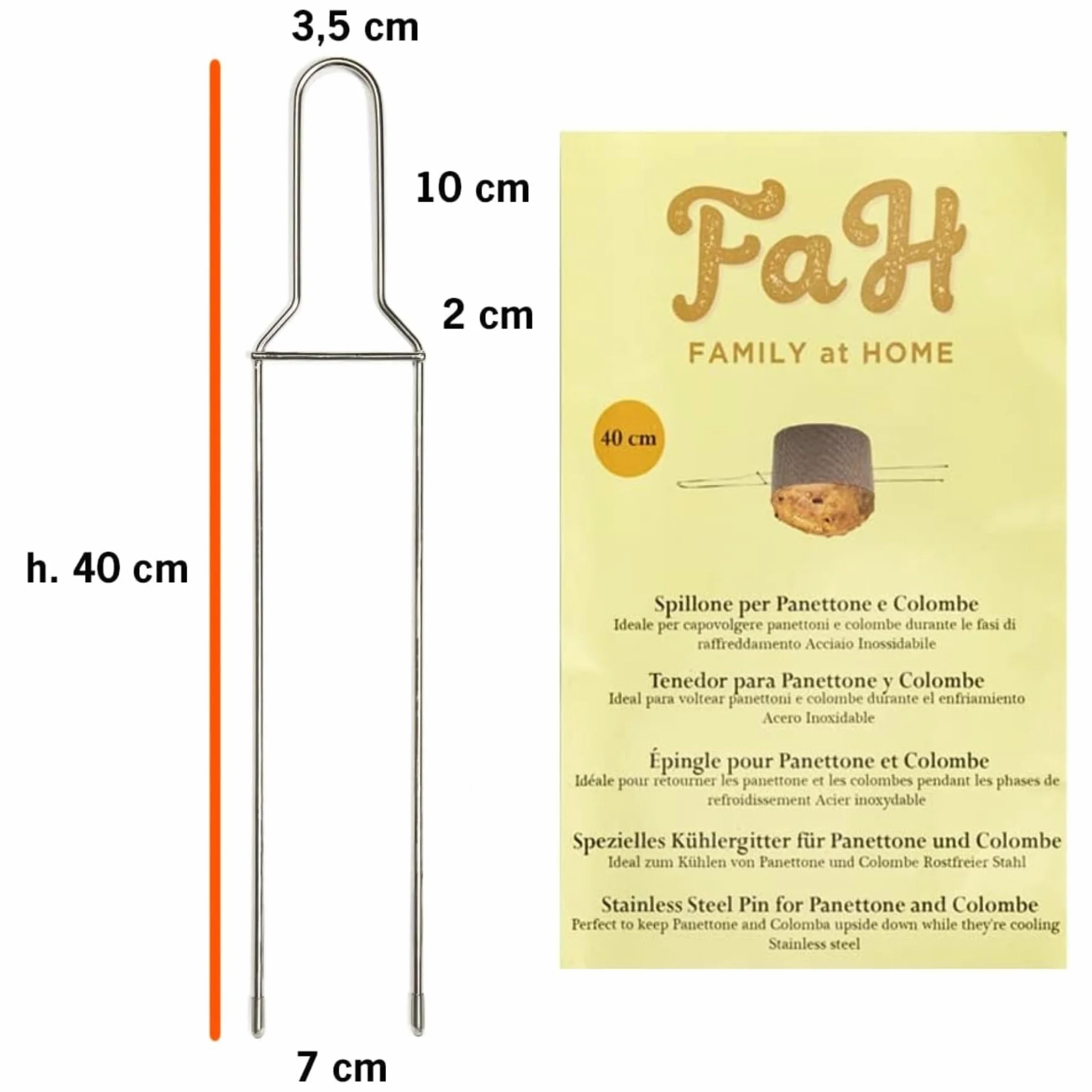 FAH przystawka do panettone i gołębicy, stal nierdzewna, 1 kg (40 cm), łatwa obsługa, widelec z zatyczkami