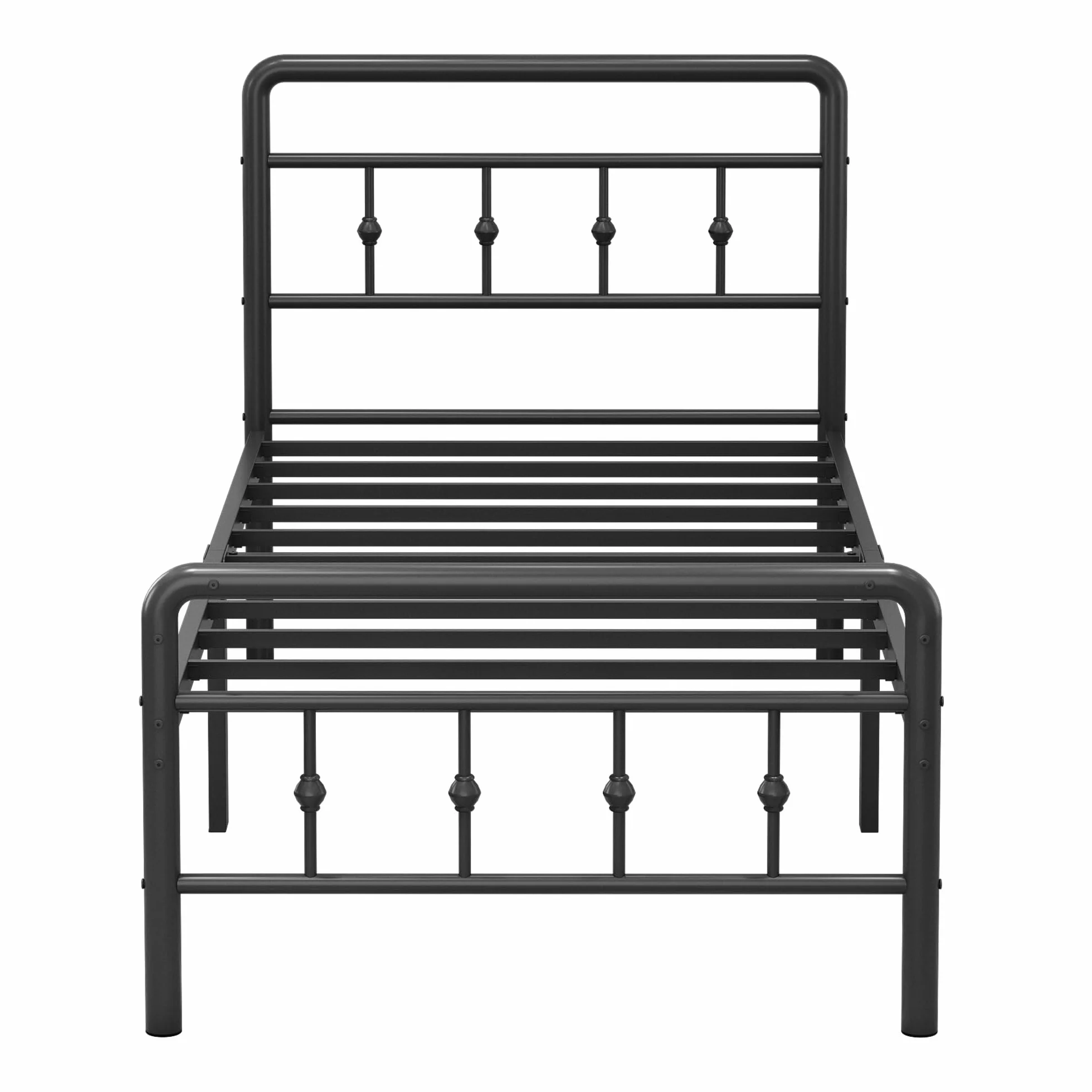 EMODA Rama łóżka pojedynczego, 0,9 m, z zagłówkiem i podnóżkiem, pojedyncza metalowa rama łóżka, 46 cm wysokości, ze stalowymi lamelkami, bez hałasu, łatwy montaż, czarna