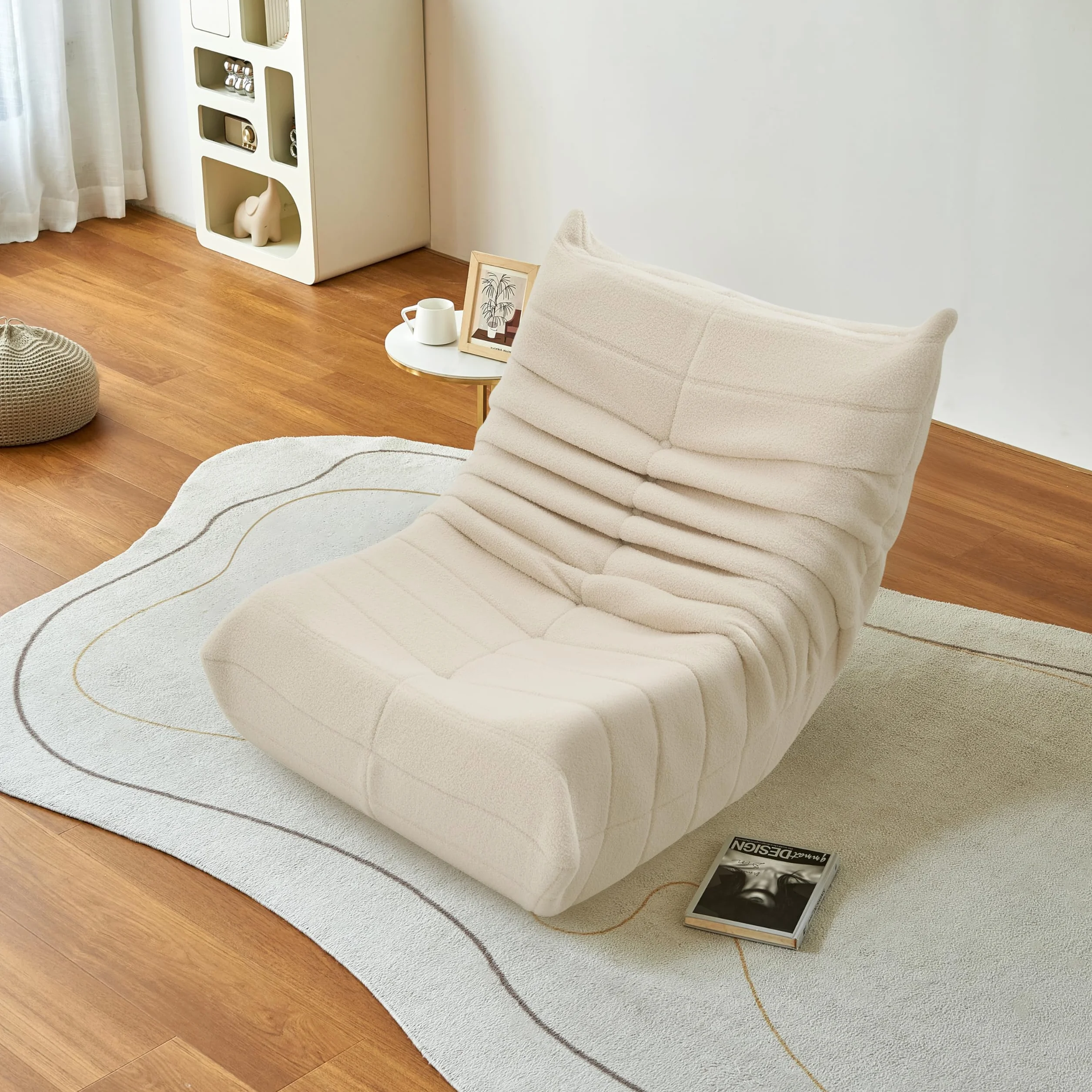 Worek do siedzenia, sofa podłogowa, sofa Togo o ergonomicznym wzornictwie, z pokrowcem ze sztucznego futra i super miękkim schowkiem, Bean Bag do sypialni, salonu (beżowy)