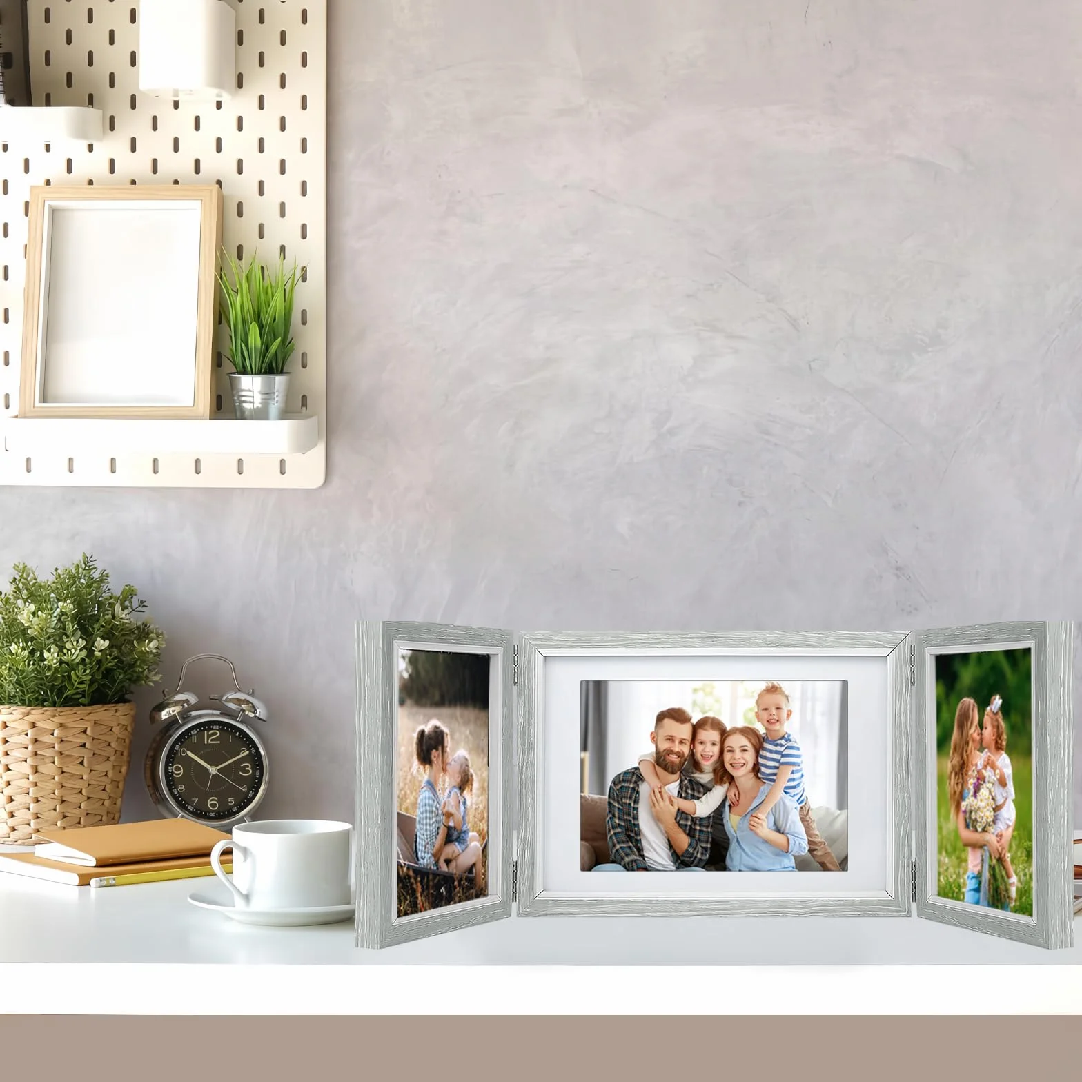 3 składane ramki na zdjęcia, kolaż, 3 ramki na zdjęcia, drewniana ramka na zdjęcia ze szklaną szybką, 3 części, na zdjęcia 10 x 15 cm i 13 x 18 cm, na wesele, prezent dla rodziny