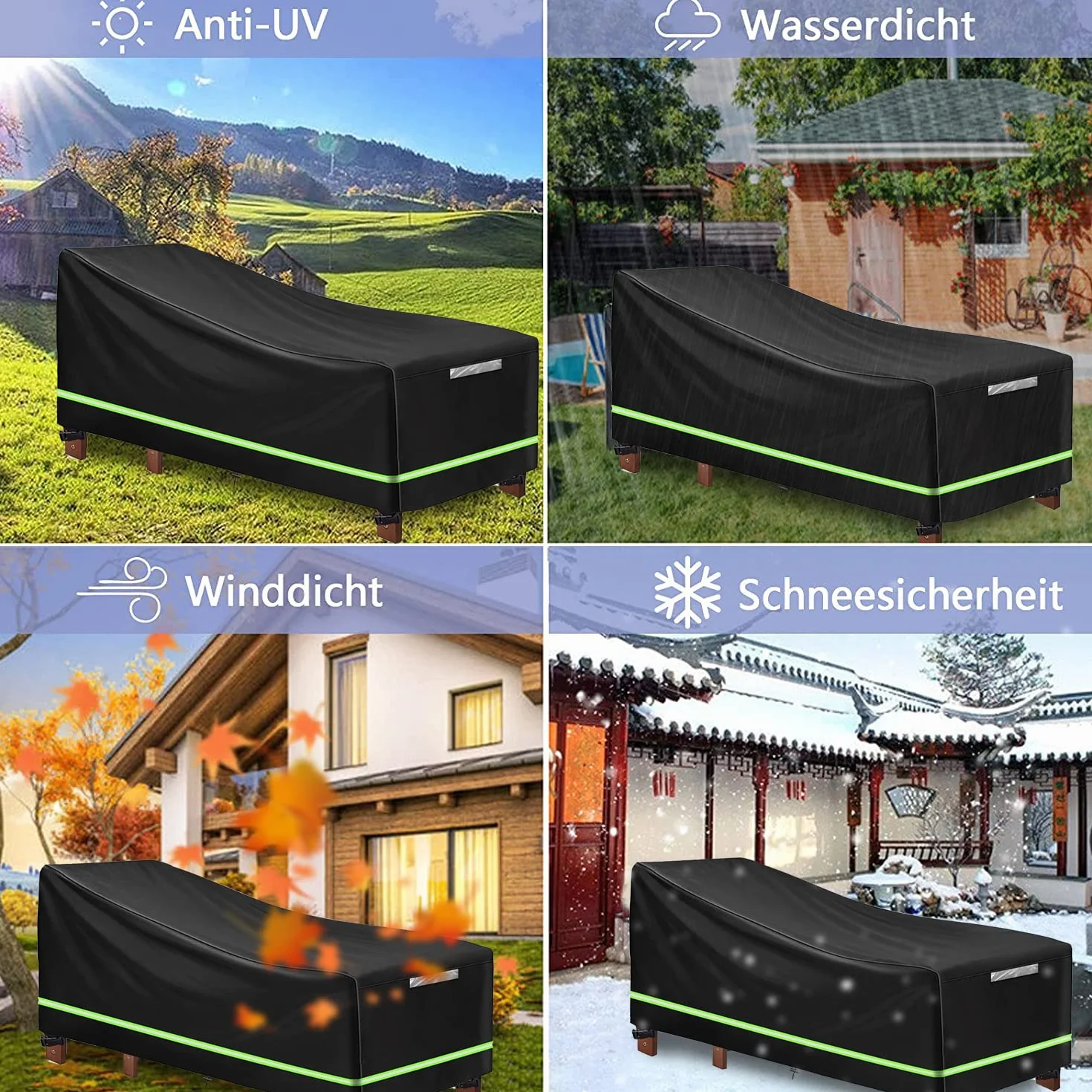 Pokrowiec ochronny na leżak ogrodowy, 2 sztuki, pokrowiec ochronny z 4 wiatroszczelnymi guzikami 210D Oxford, 200 x 75 x 40/70 cm, na leżak, leżak i leżak