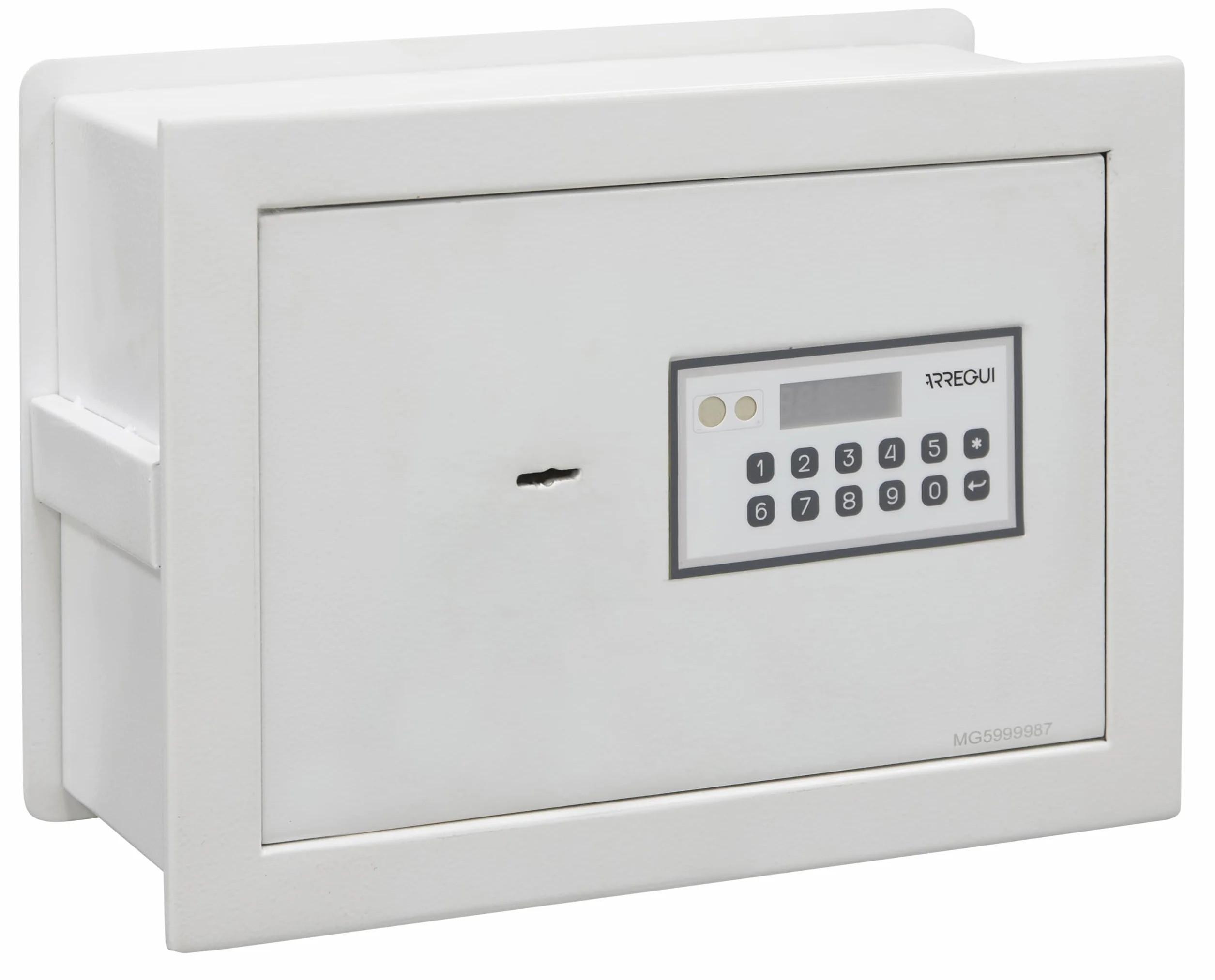 ARREGUI Magna 591020 Wbudowany sejf z kodem i kluczem | Podwójny sejf z wysuwanym dnem na pieniądze | Elektroniczny sejf ścienny do domu lub biura | 26x36x15-25 cm | 14-23L
