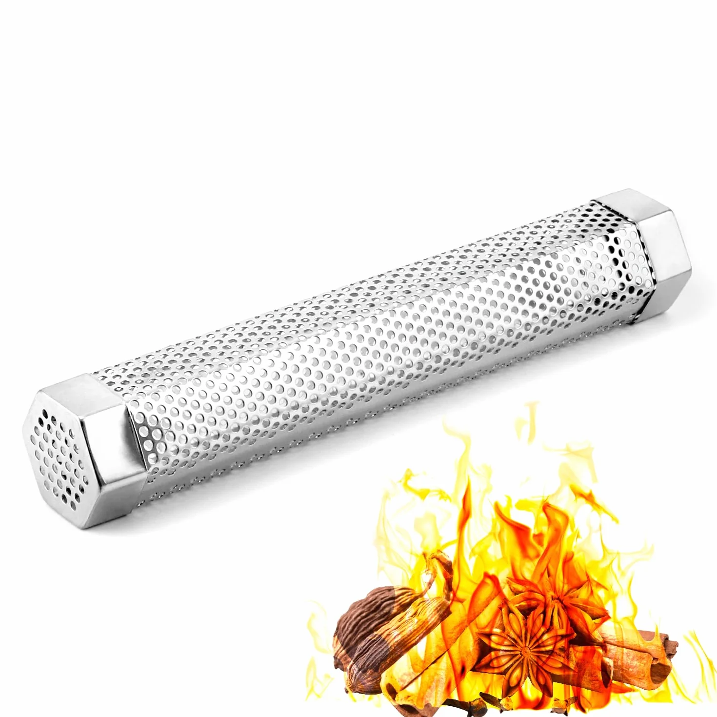 QWORK 30 cm rura wędzarnicza ze stali nierdzewnej do grilla na pelety, sześciokątna rura wędzarnicza premium do wszystkich grilli, wędzenia na gorąco/zimno, grillowanie na węgiel drzewny