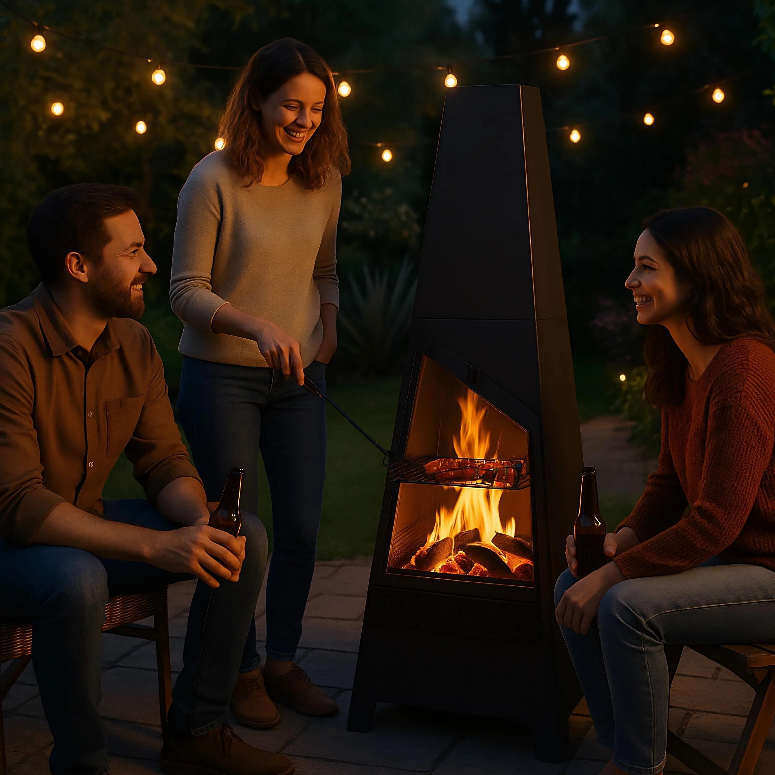 Relaxdays Kominek ogrodowy z funkcją grillowania, stal, ochrona przed iskrami, pojemnik na popiół i pogrzebacz, zewnętrzny piec tarasowy, czarny