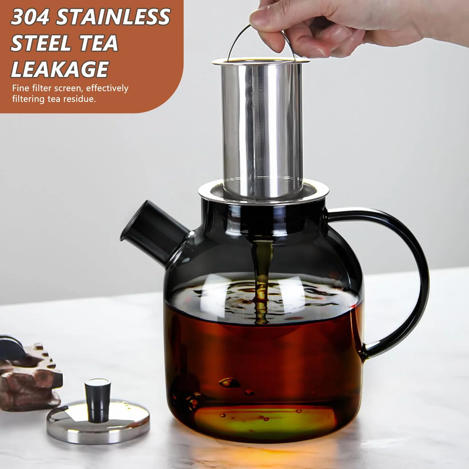Dzbanek do Herbaty 1500 ml z Podgrzewaczem, Dzbanek do Herbaty z Zaparzaczem i Pokrywką, Szklany Zaparzacz do Herbaty z Wyjmowanym Zaparzaczem do Herbaty sypanej, Herbaty Owocowej, Herbaty Zapachowej
