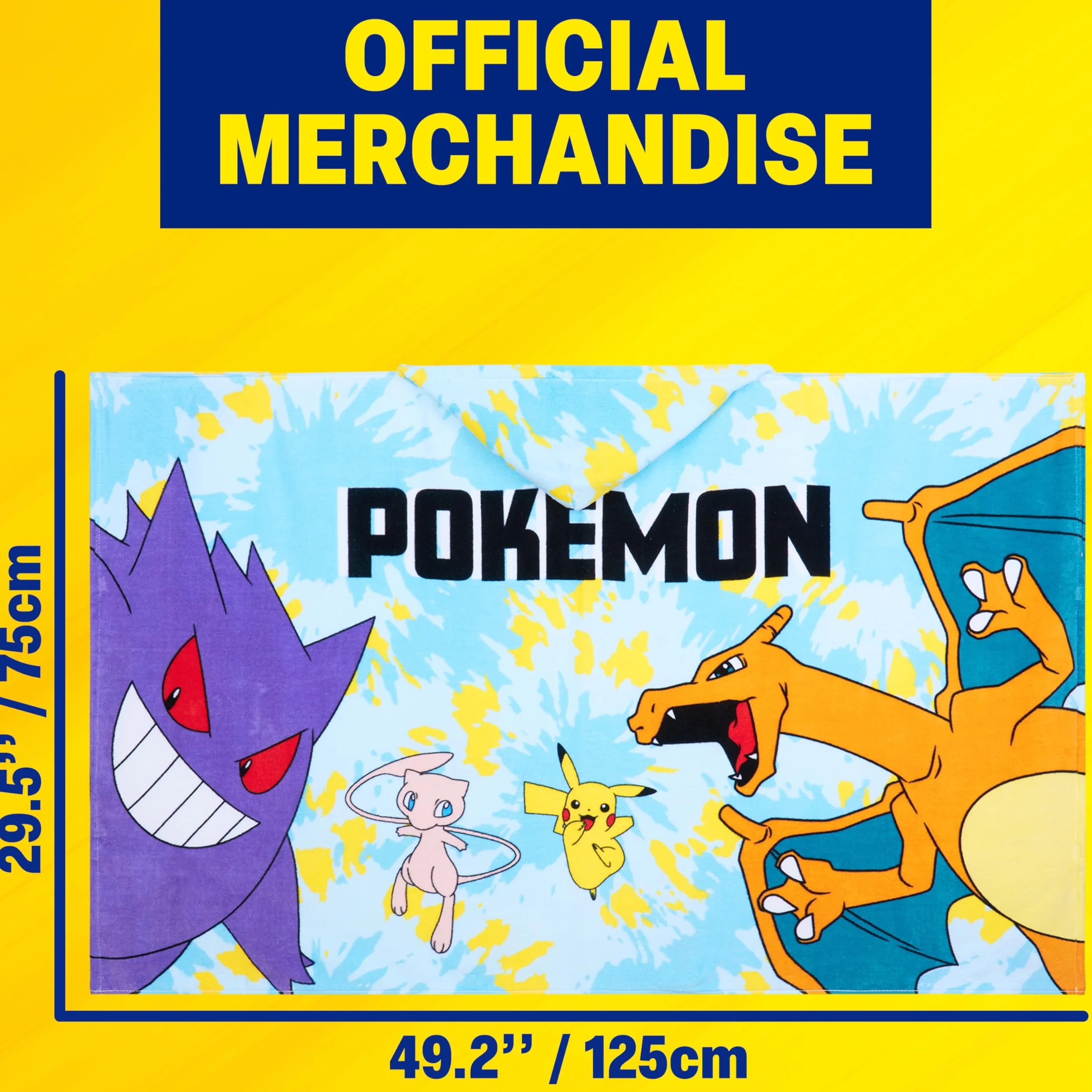 Pokemon Ręcznik plażowy z kapturem dla dzieci, chłonny szlafrok, bawełniane ponczo, ręczniki kąpielowe, niebieski, 6-14 lat