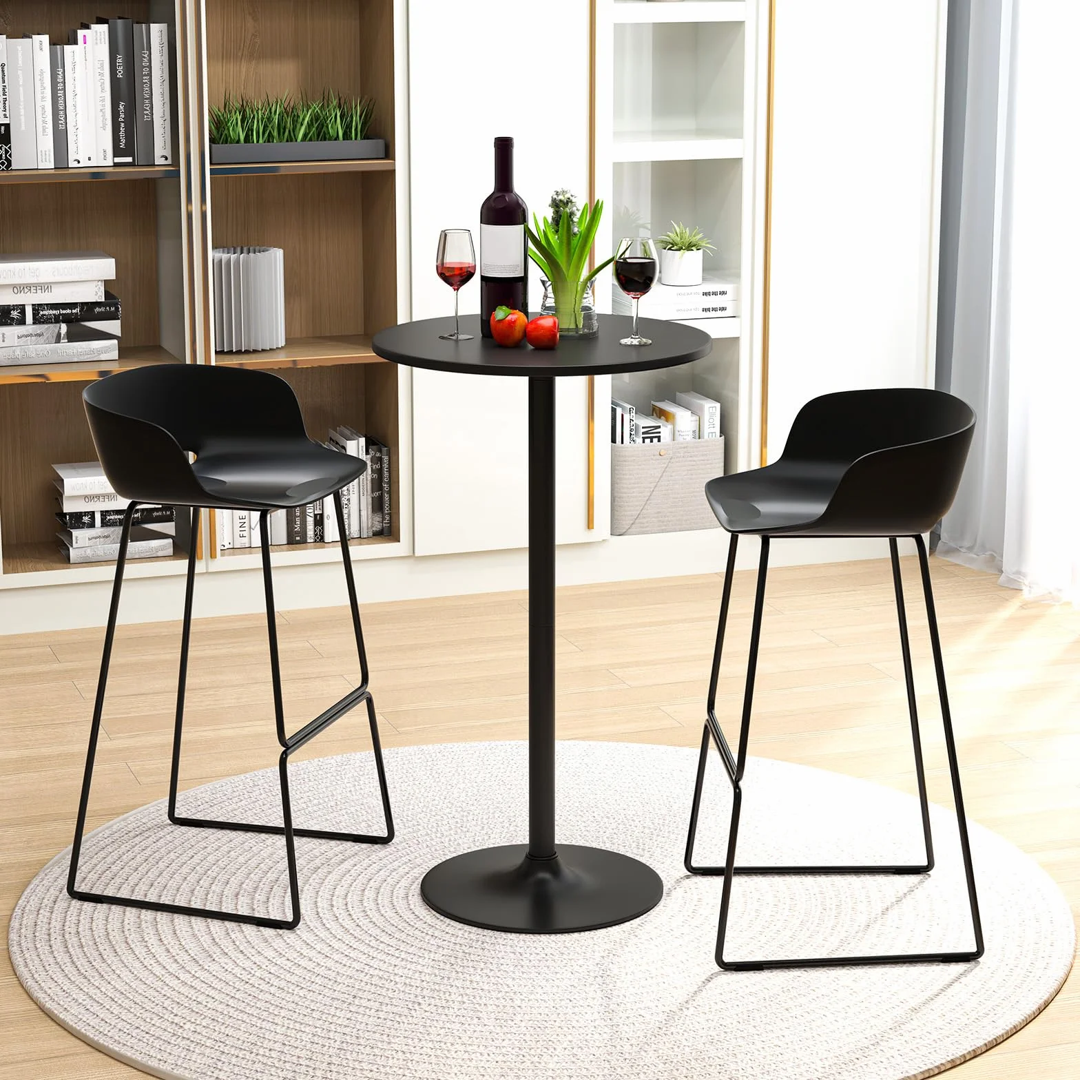 GIANTEX Zestaw 1/2 okrągłych stołów barowych o średnicy 60 cm, stół bistro z regulacją wysokości 56/101,5 cm, nowoczesny styl, wysoki stolik koktajlowy, do jadalni, balkonu, baru (2, czarny)