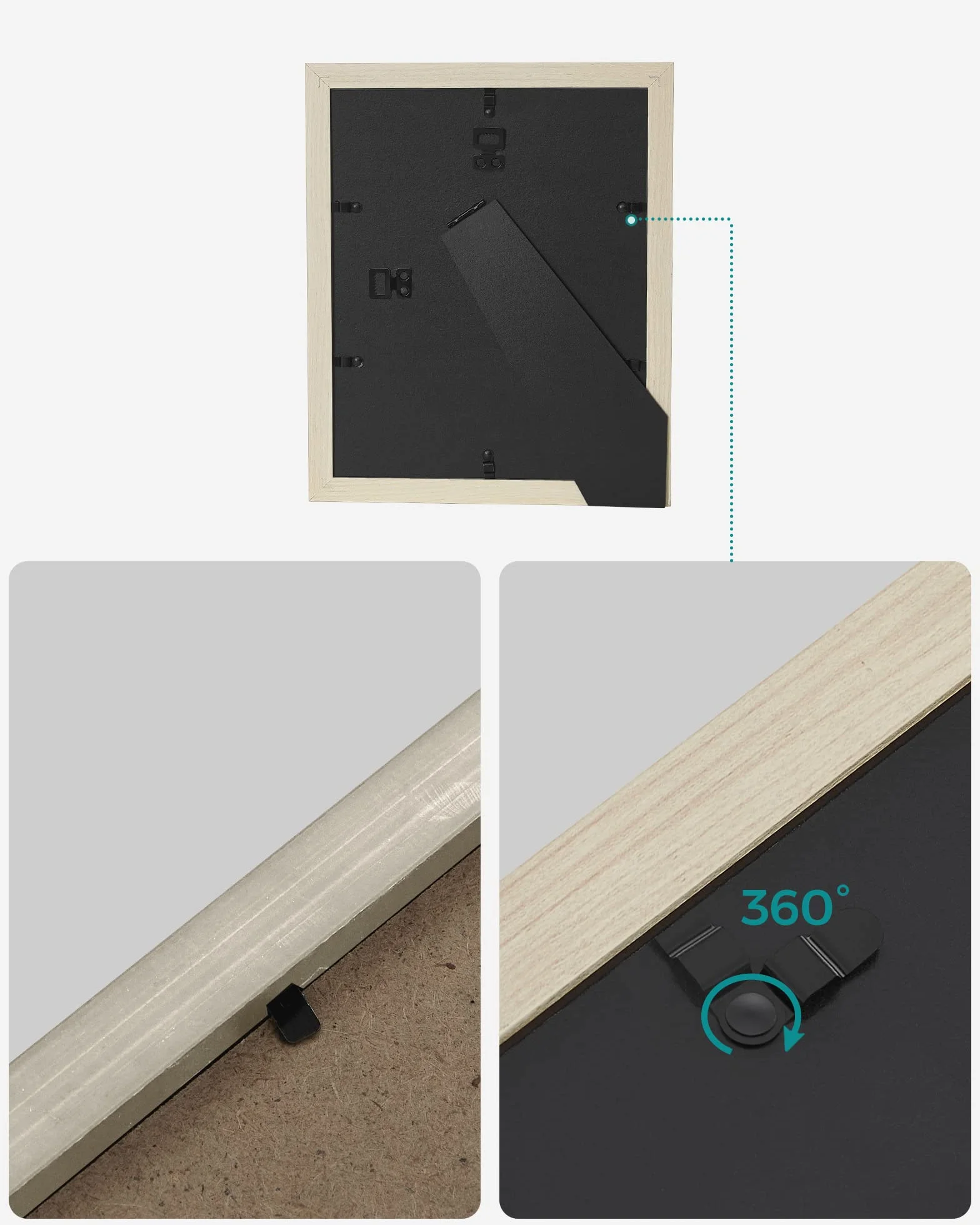 SONGMICS RPF310N02 ramka na zdjęcia, na 2 zdjęcia o wymiarach 20 x 25 cm, 4 zdjęcia o wymiarach 13 x 18 cm, 4 zdjęcia o wymiarach 10 x 15 cm, płyta z tworzywa sztucznego, MDF, kolor naturalny
