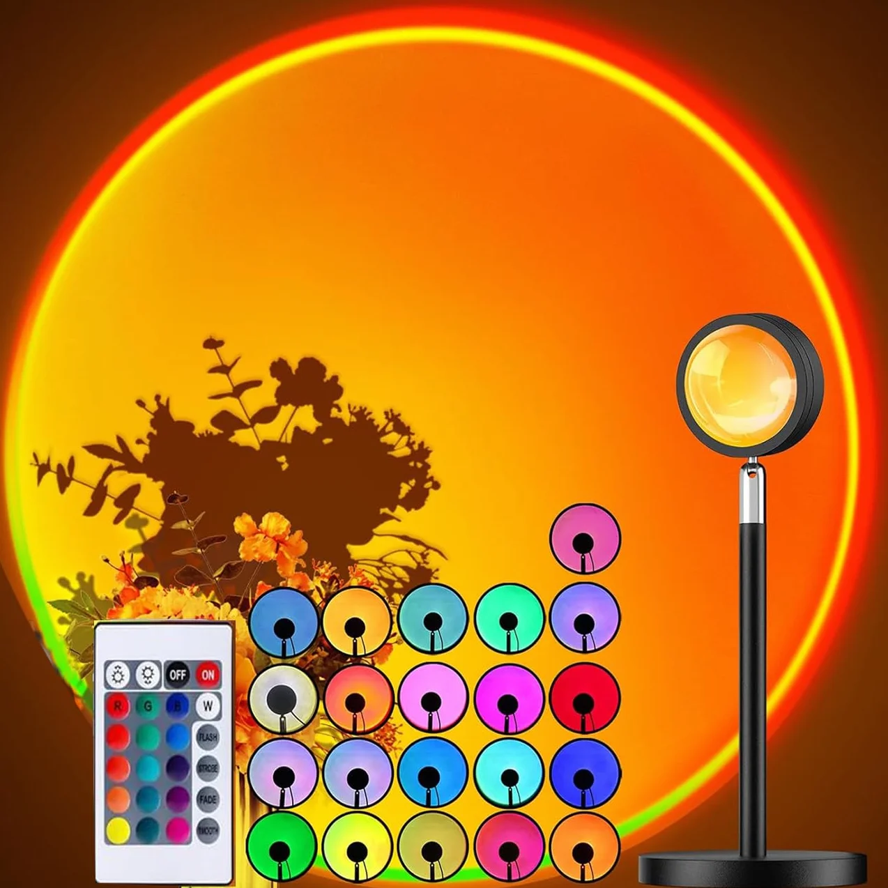 Sunset Lamp - 16 Colors Changing Sunset Projection Lamp with 4 Lighting Modes, 180 Degree Rotation USB Night Light with Remote Ideal for Photography, Party, Family Decor