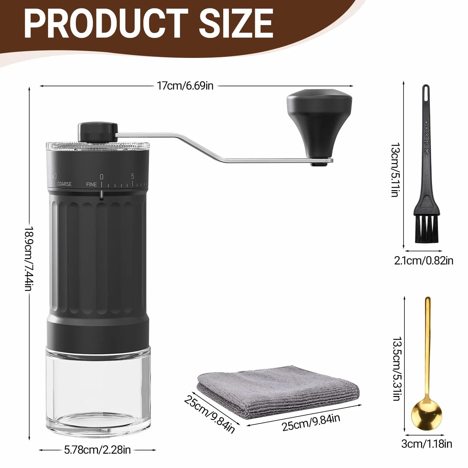 Ręczny młynek do kawy przenośny 40 ustawień do Espresso Moka Pour Over French Press