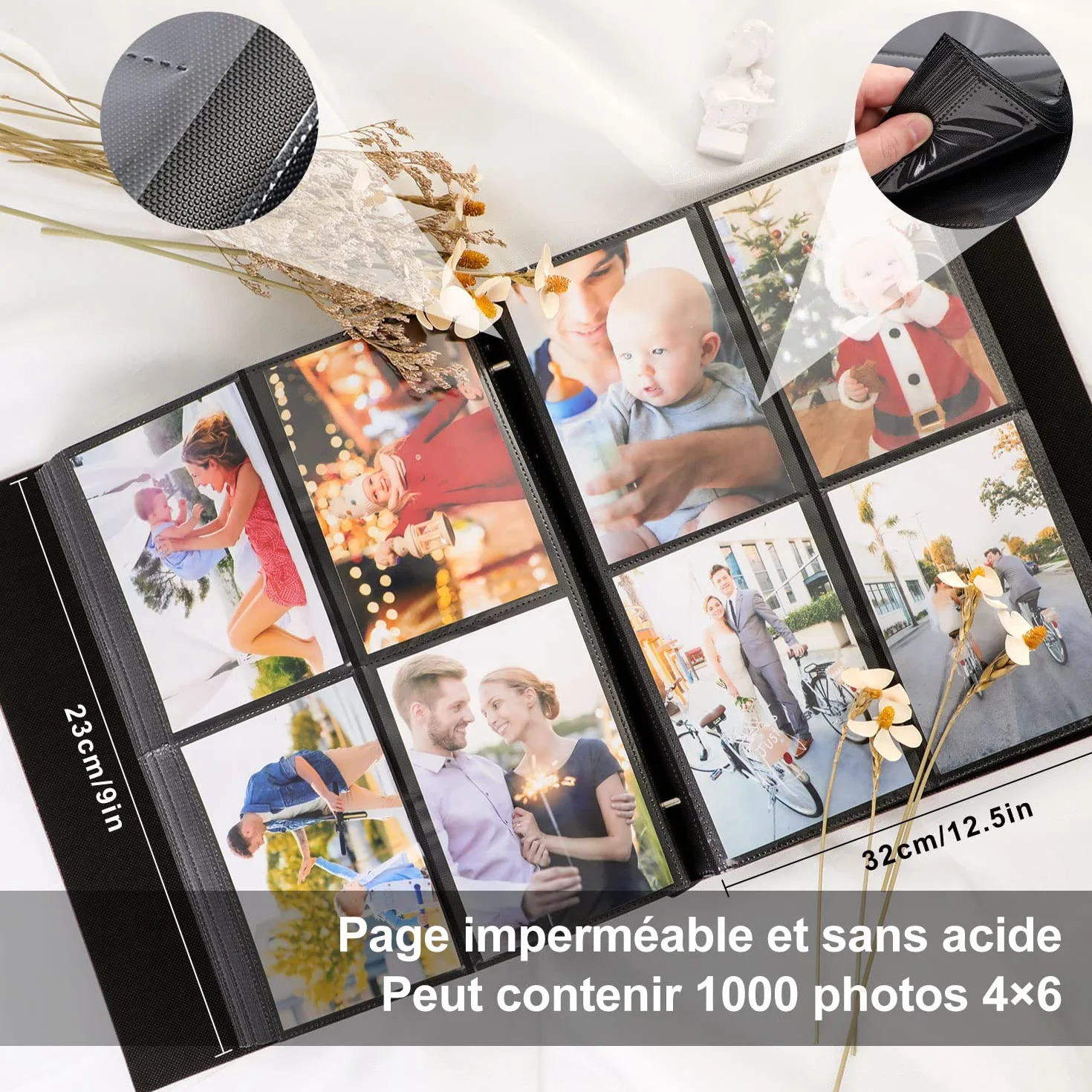 Lanpn Album fotograficzny na 1000 zdjęć w formacie 10x15, bardzo duży, XXL, lniany album do wkładania zdjęć w układzie pionowym, czarny