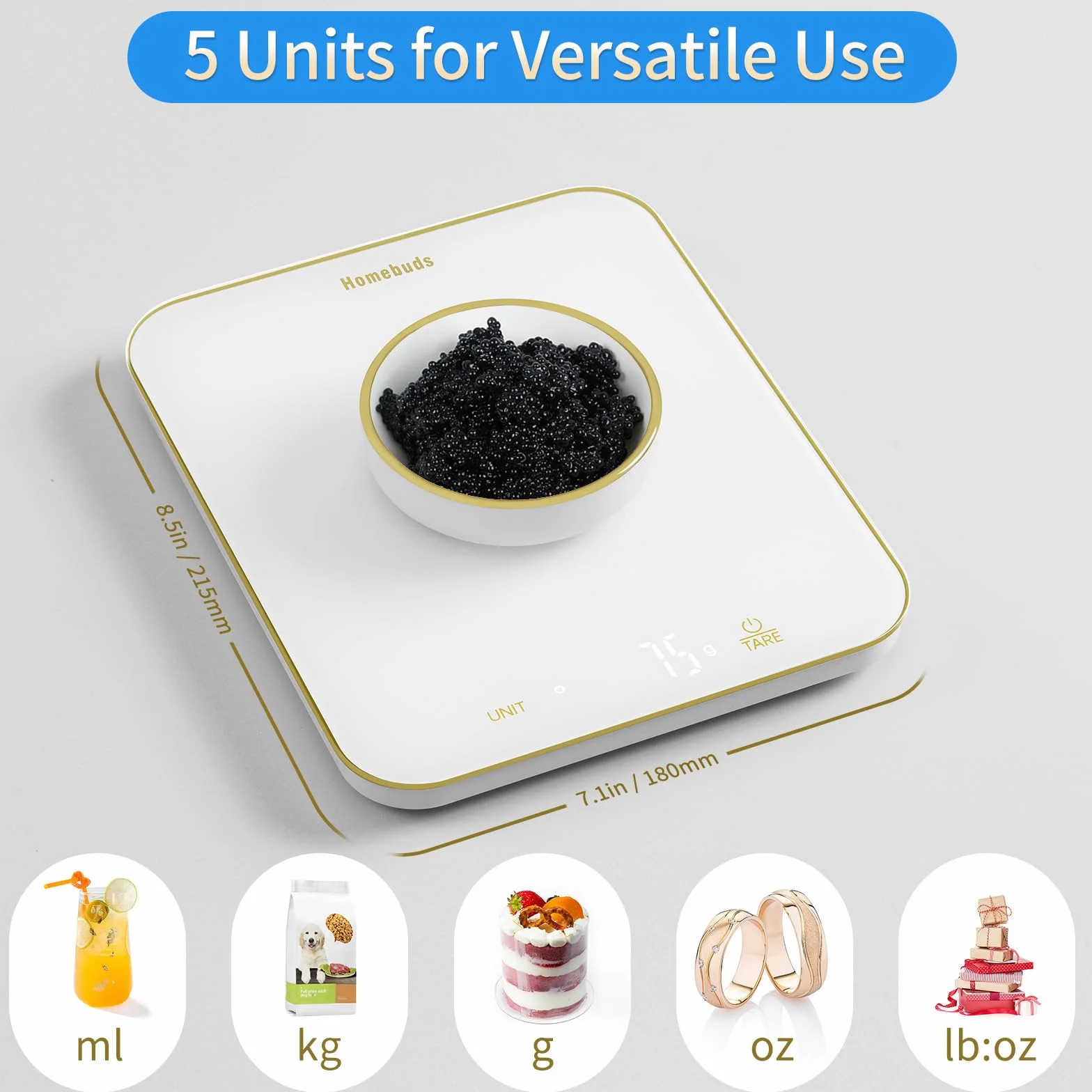 Golden Line Homebuds Cyfrowa Waga Kuchenna 15kg 1g LED Biała