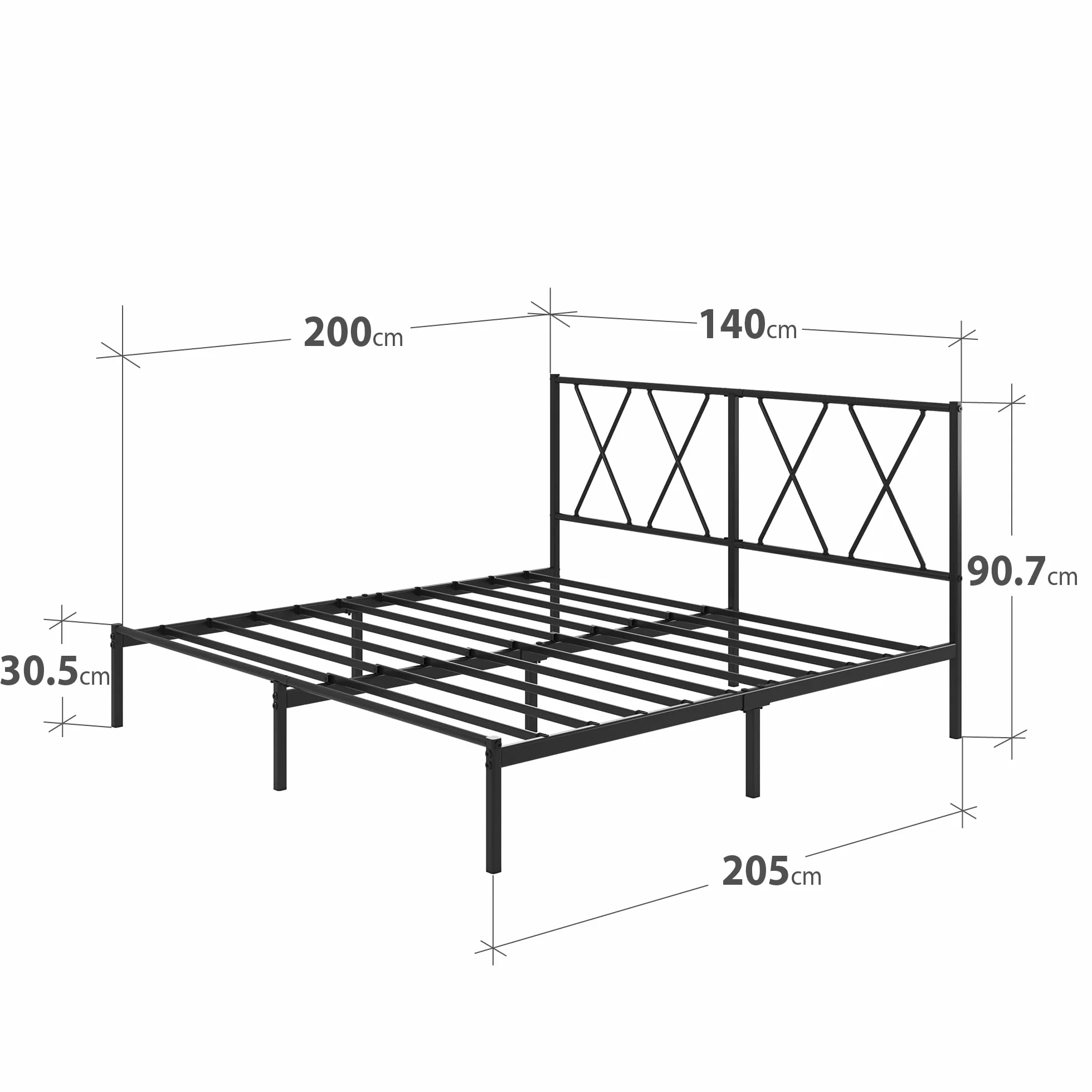Zinus Elias Łóżko 140 x 200 cm – 30 cm wysokości – metalowa rama łóżka z zagłówkiem – metalowe łóżko ze stelażem – nie wymaga łóżka kontynentalnego, wolna przestrzeń pod łóżkiem, kolor czarny
