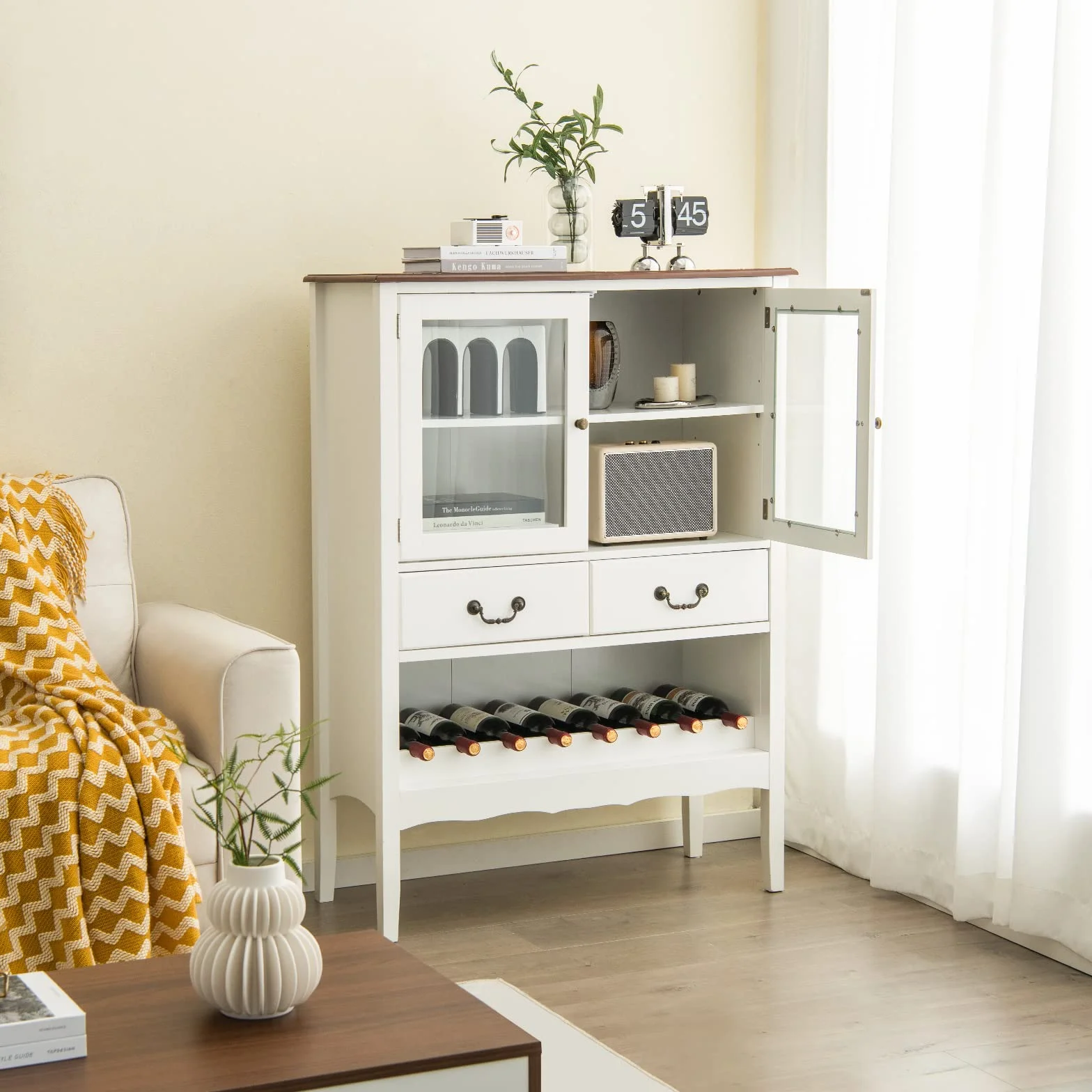 COSTWAY Szafka na wino 90 x 40 x 126,5 cm biała drewnopochodna