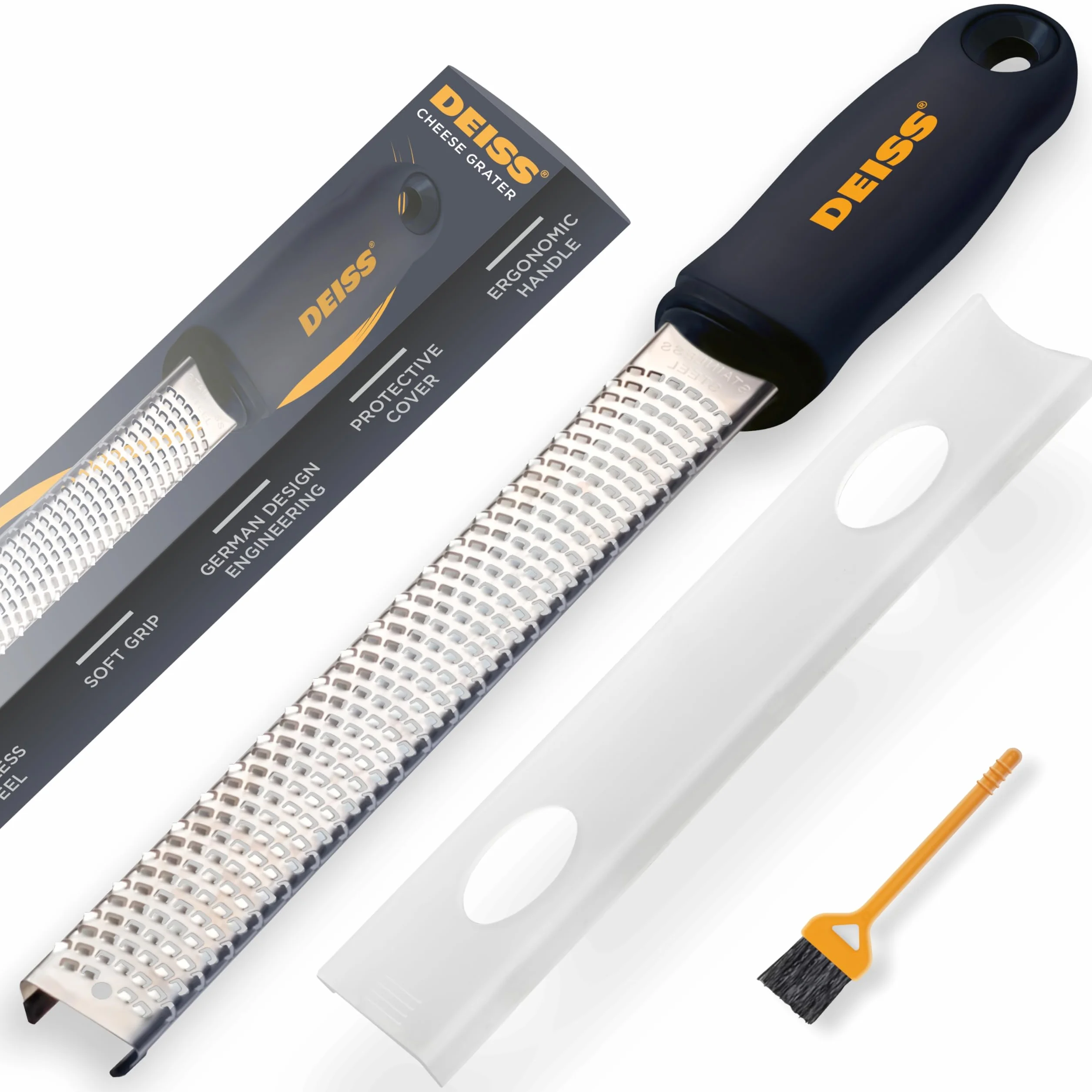 Deiss PRO Citrus Zester & Tarka do sera ze stali nierdzewnej, ostre ostrze, przystosowane do mycia w zmywarce (BLACK)
