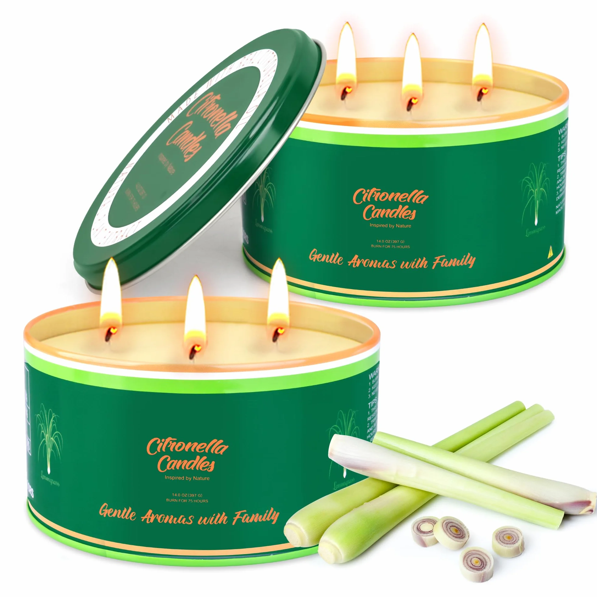 Citronella świeca outdoorowa, duża, 2 x 14 oz Citronella, trwałe świece outdoorowe, czas palenia 240 godzin, trawa cytrynowa świeca zapachowa na kemping, taras, do ogrodu