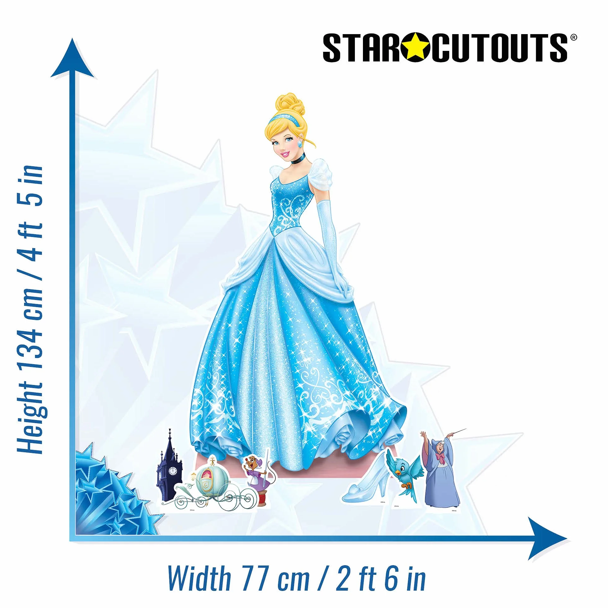 Star Cutouts SP005 Kopciuszek - Kartonowe dekoracje imprezowe z sześcioma mini akcesoriami imprezowymi - motyw księżniczki Disneya - Happy Birthday
