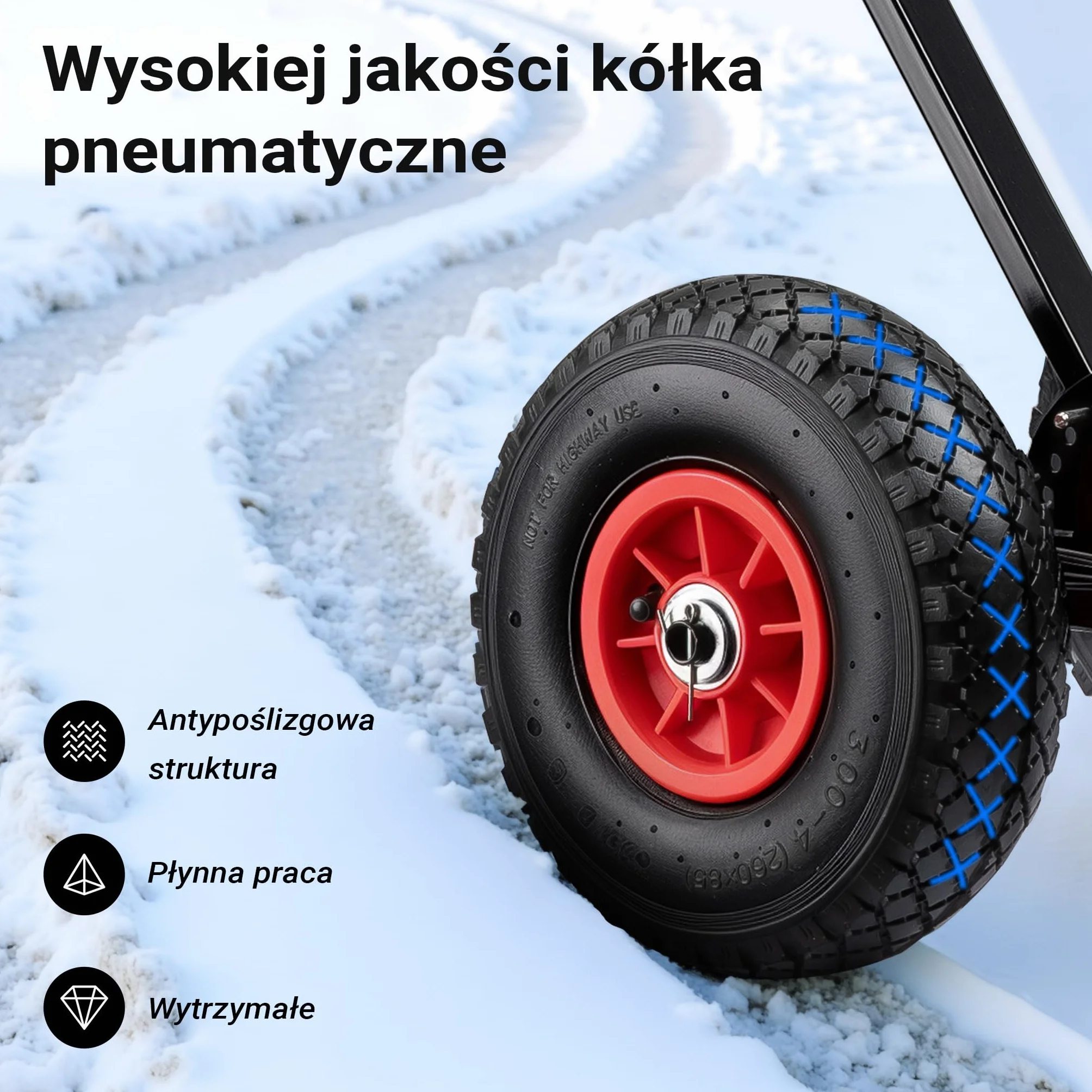 Wiltec Łopata do śniegu o wymiarach 74 x 43 cm ze stali, łopatka na kołach pneumatycznych 10″ z ruchomym kijem, szufla do odśnieżania