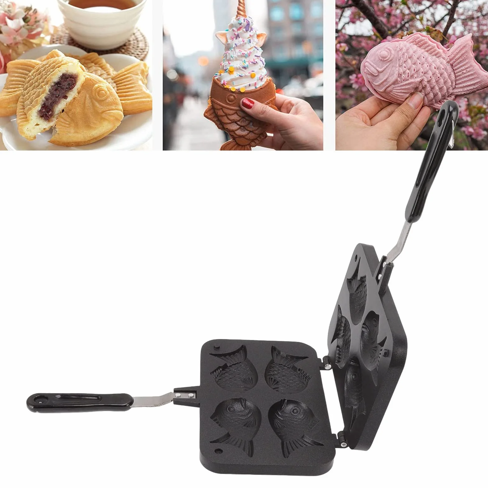 Patelnia do ciasta Taiyaki odlew aluminiowy spożywczy 4 tace nieprzywierająca japońska forma do wafli
