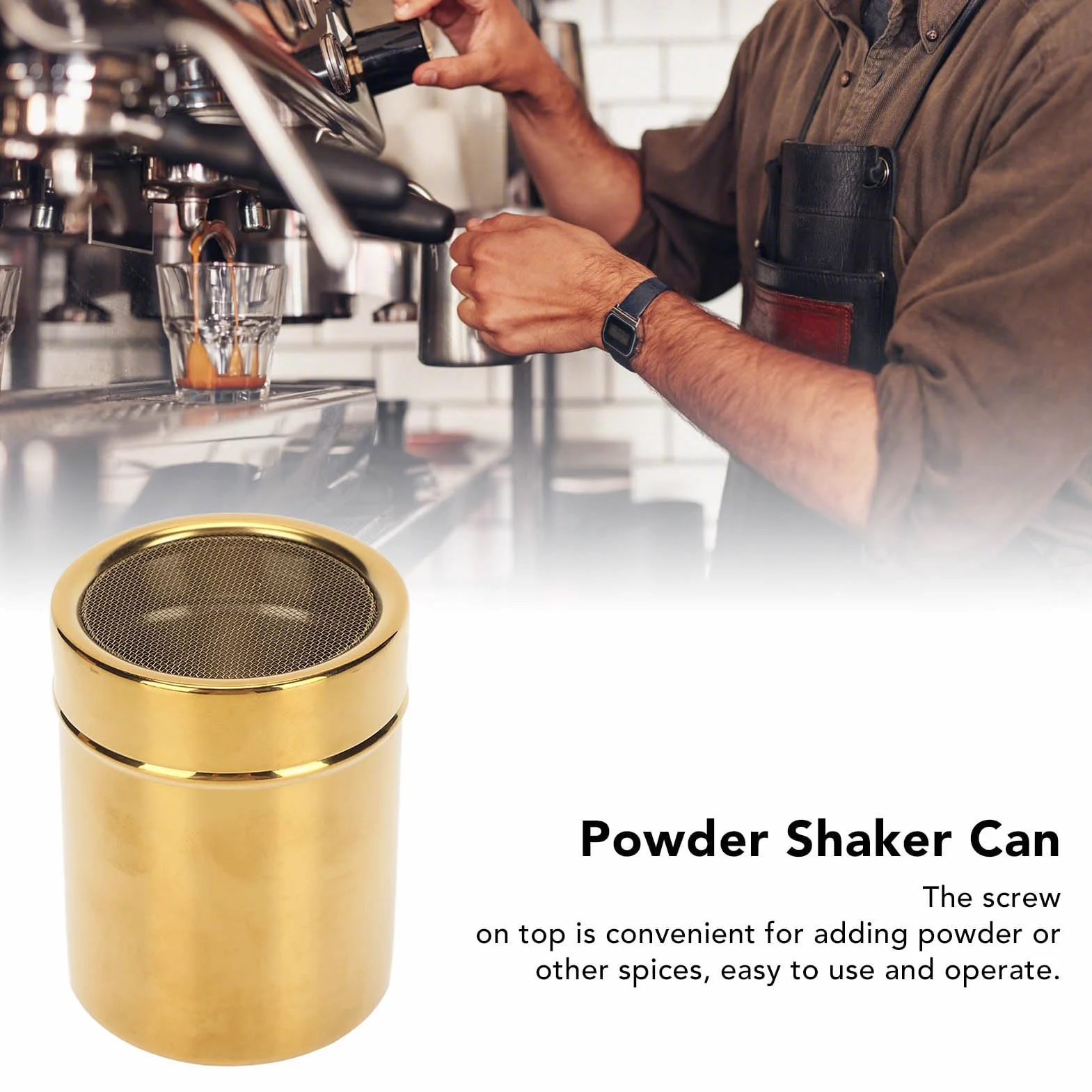 Mąka Sugar Solniczka Shaker ze stali nierdzewnej, czekolada w proszku, cukier puder, sól, mąka kakaowa, przesiewacz do kawy, złoty