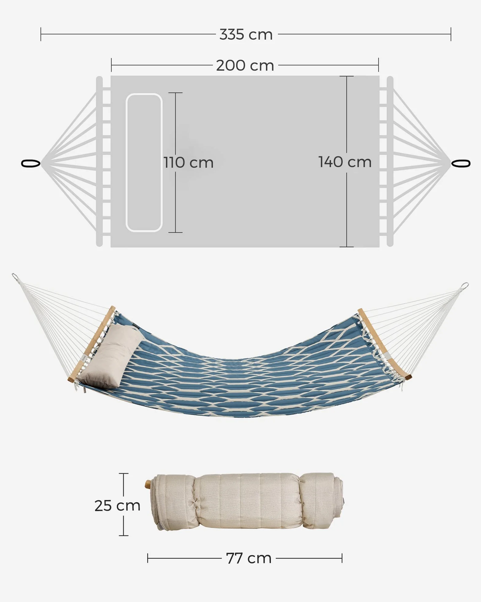 Songmics Hamak, Poliester, Niebieski/Beżowy, 200 x 140 cm