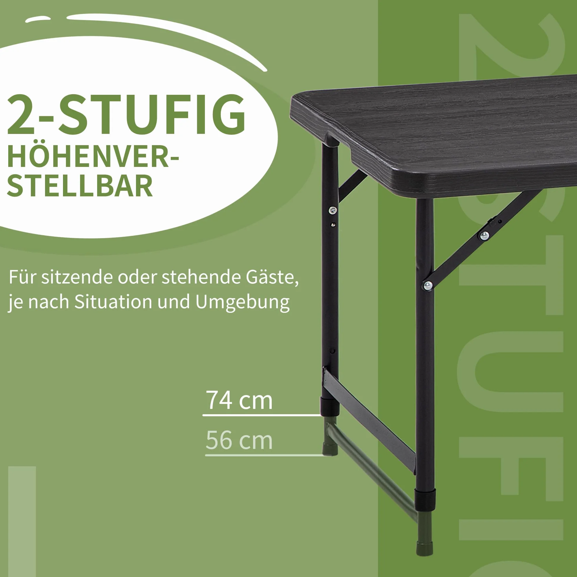 Outsunny Stół ogrodowy, składany stół z regulacją wysokości, stół tarasowy dla 4 osób, stół bufetowy ze stalowym stelażem, 118 x 60 x 74 cm, ciemnoszary