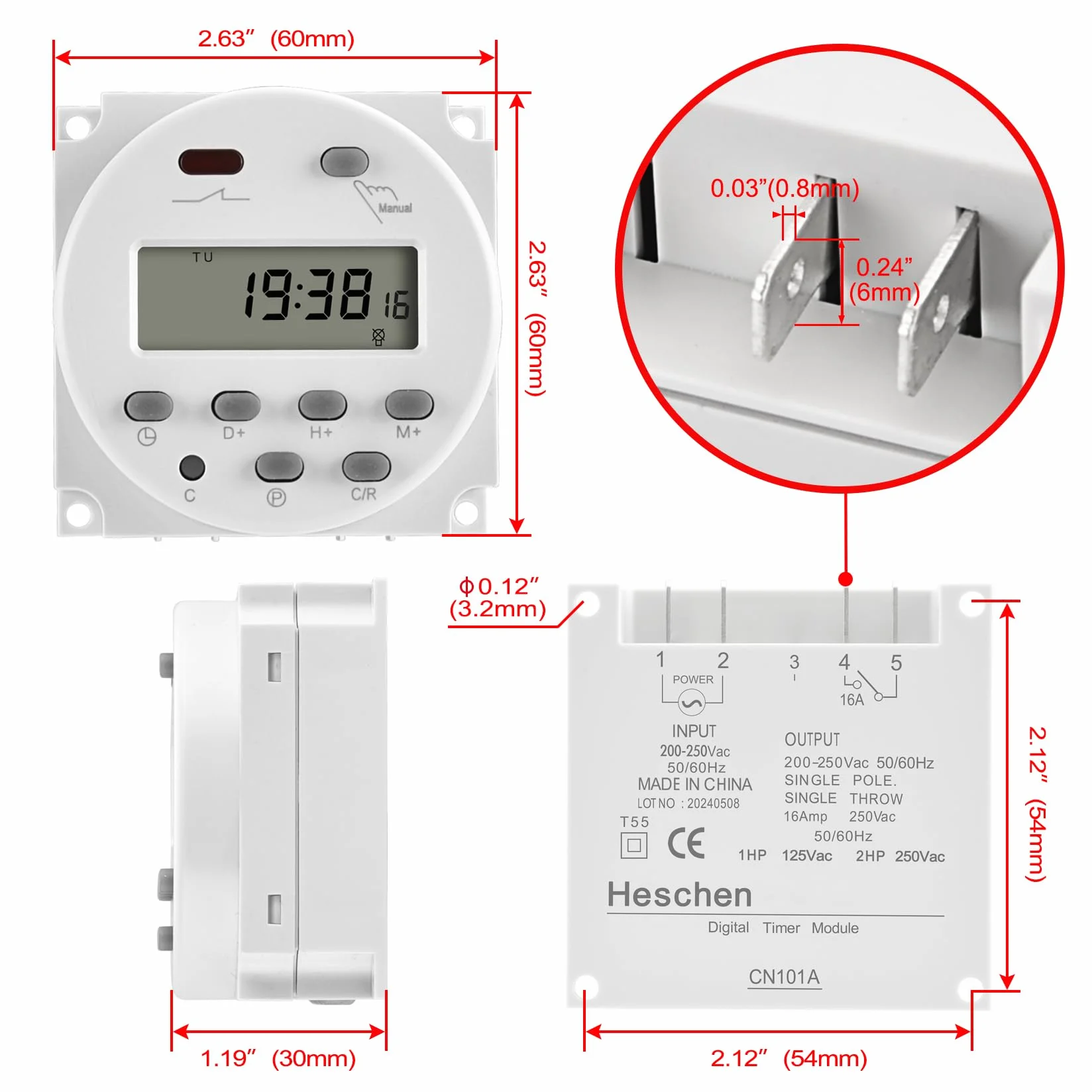 Heschen CN101A Cyfrowy Timer LCD Programowalny Przełącznik Przekaźnika AC 220V 16A SPST
